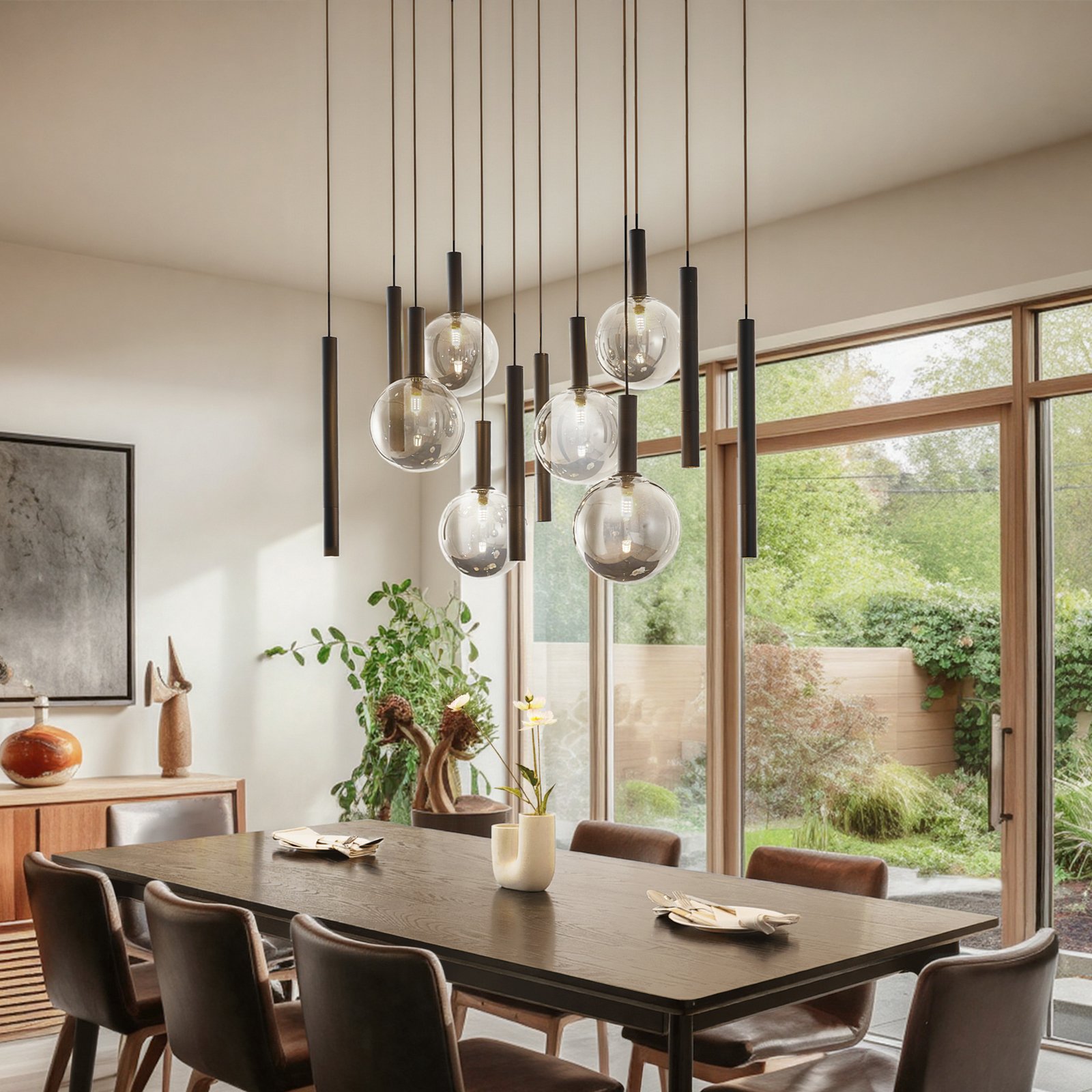 Lámpara colgante Lumavia, negro/transparente, G9, cristal, 12 luces - Lucande Lámpara colgante Lumavia, negro/transparente, G9, cristal, 12 luces - Lucande