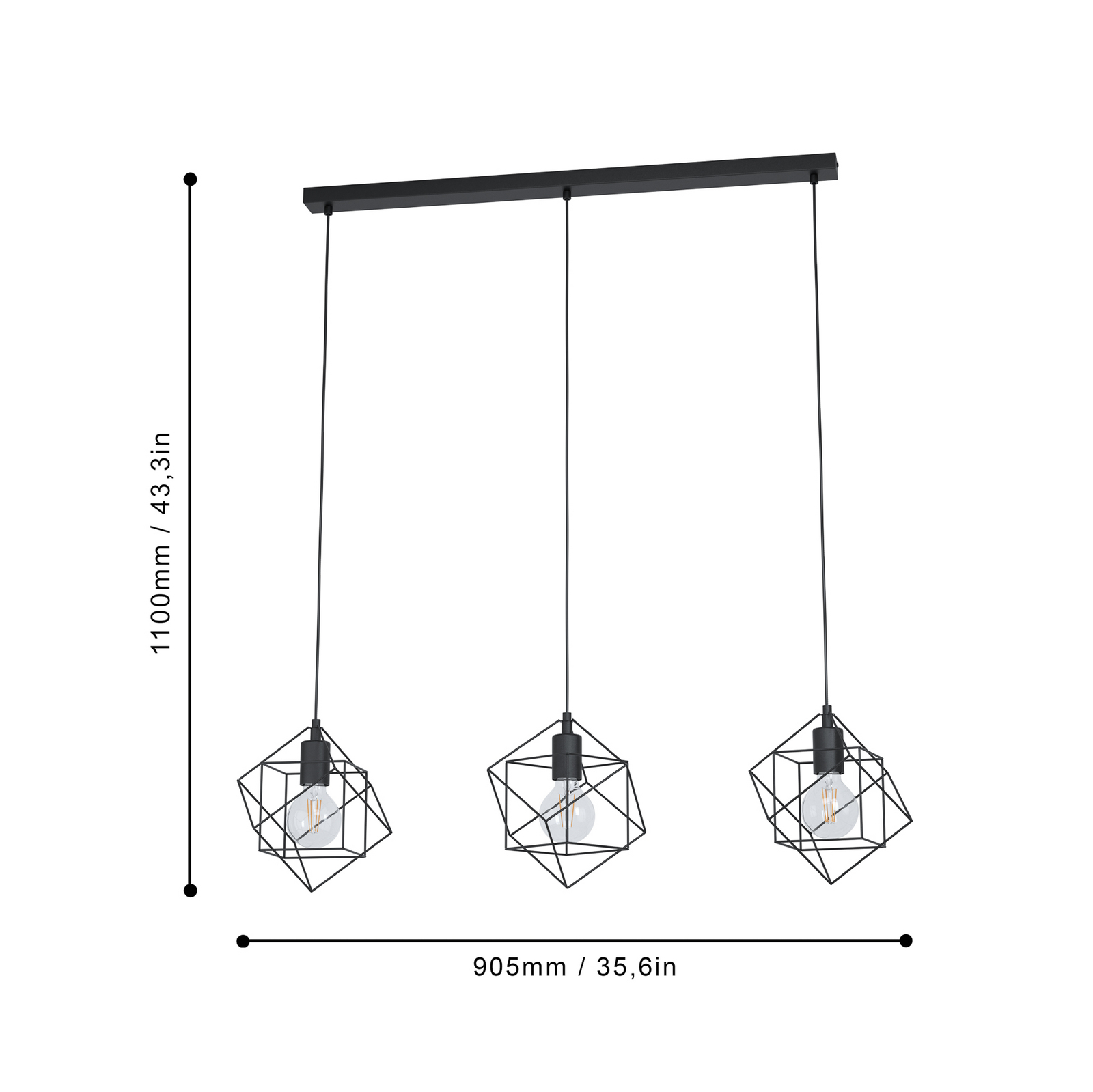 Висящо осветително тяло Straiton, изработено от стомана, 3 светлини, черно
