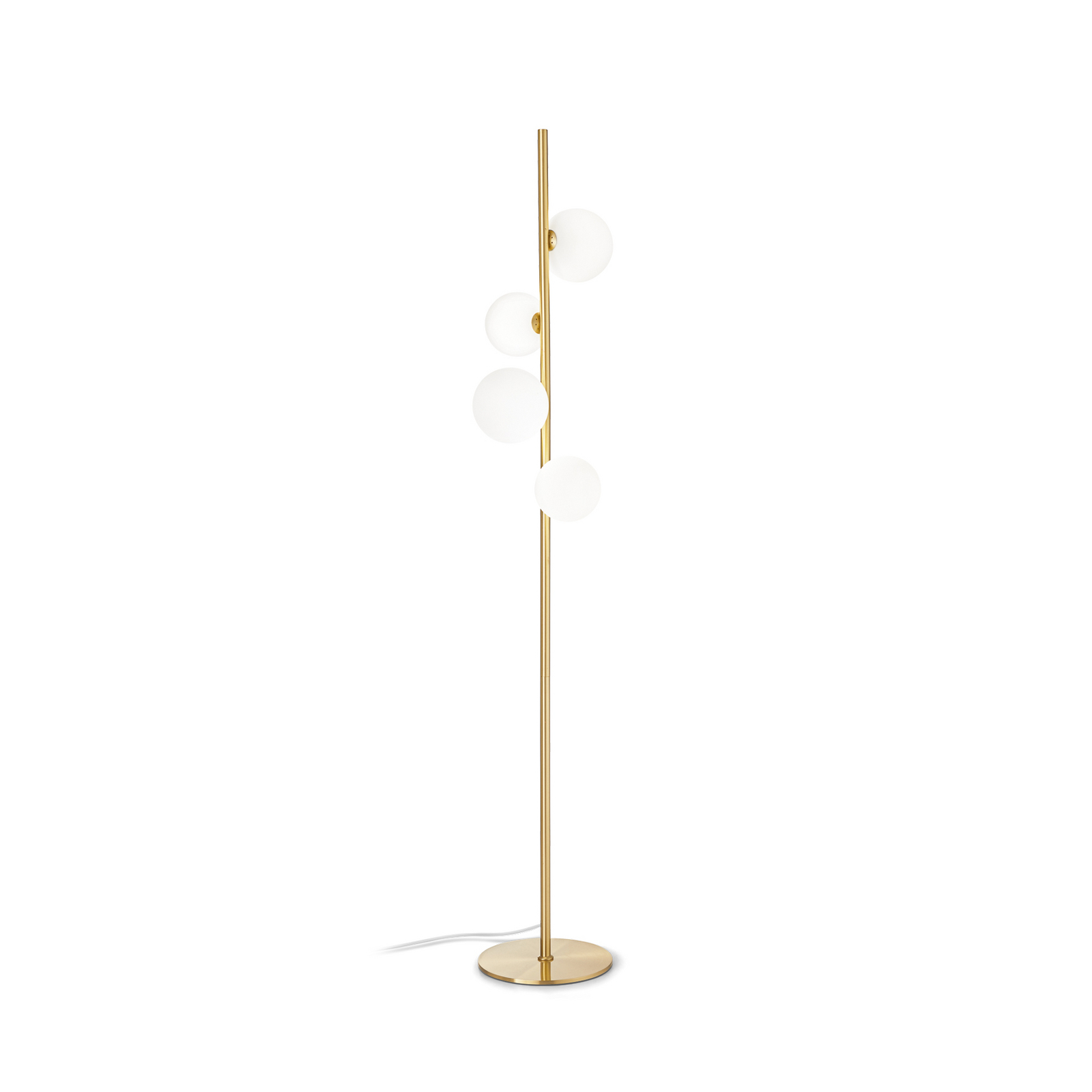 IDEAL LUX -maavalaisin Perlage, messinki/valkoinen, korkeus 164 cm, 4-lamppuinen