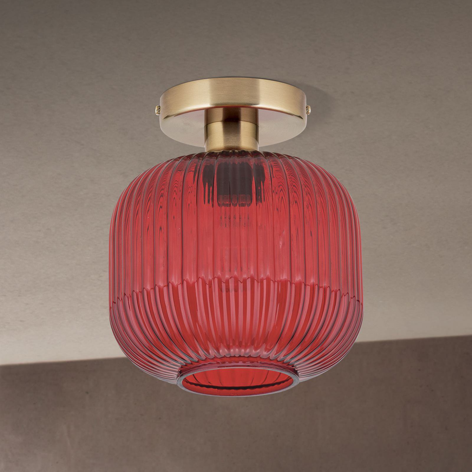 Plafonnier Carneval, rouge, Ø 20 cm, verre, E27