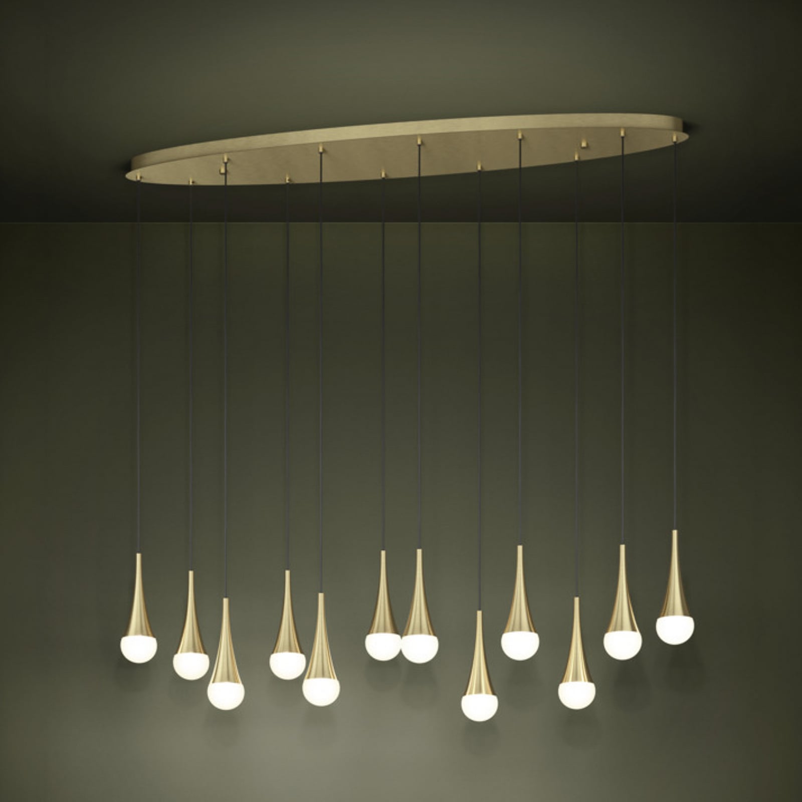 Stars of Light LED-riippuvalaisin TARANCON, messinki, 148 cm, 12-lamppuinen Stars of Light LED-riippuvalaisin TARANCON, messinki, 148 cm, 12-lamppuinen