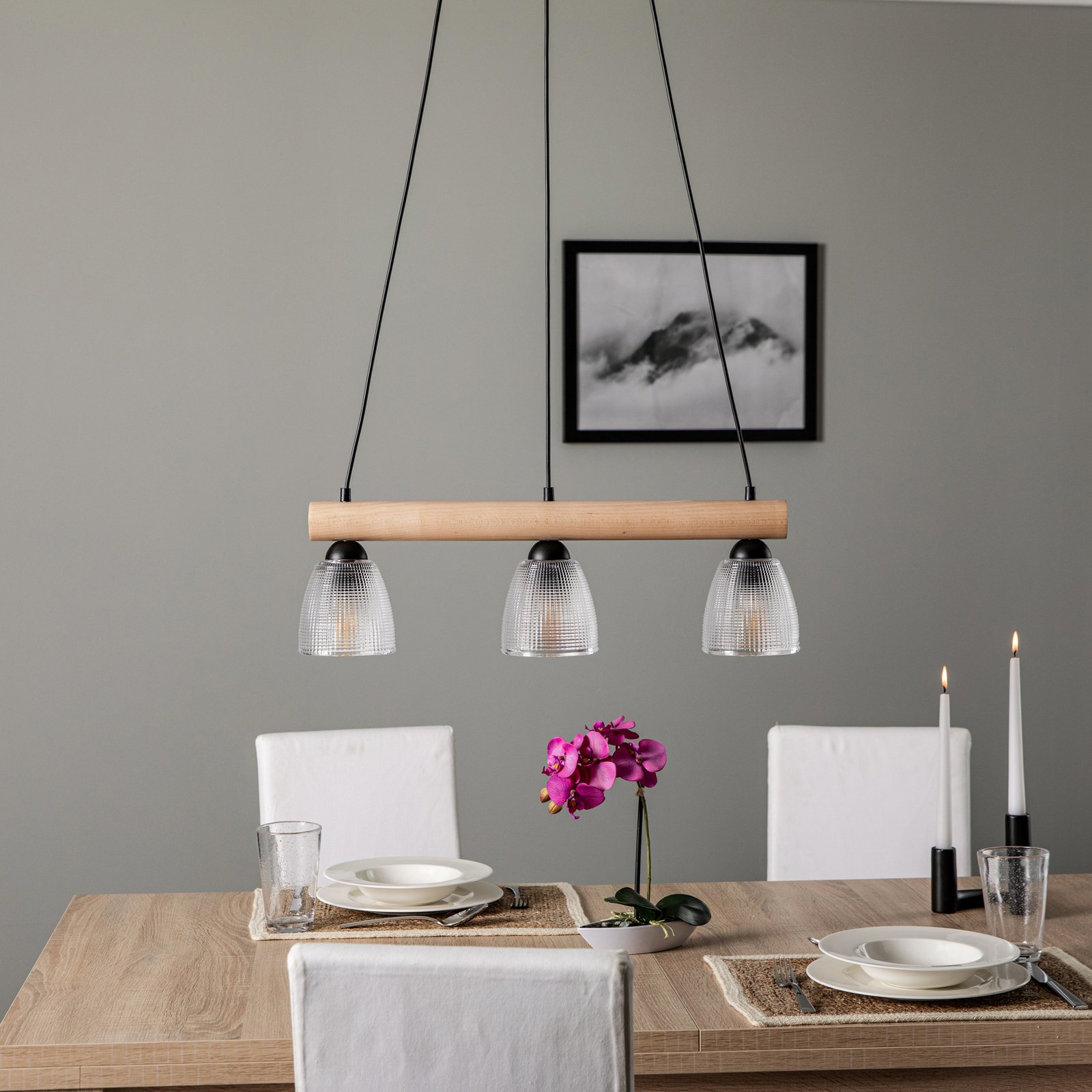 Tisan 3 Pendelleuchte Clear/Wood - Envostar
