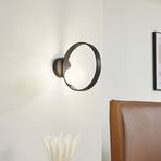 Lucande LED wall light Luneo, black/opal, glass, 30 cm