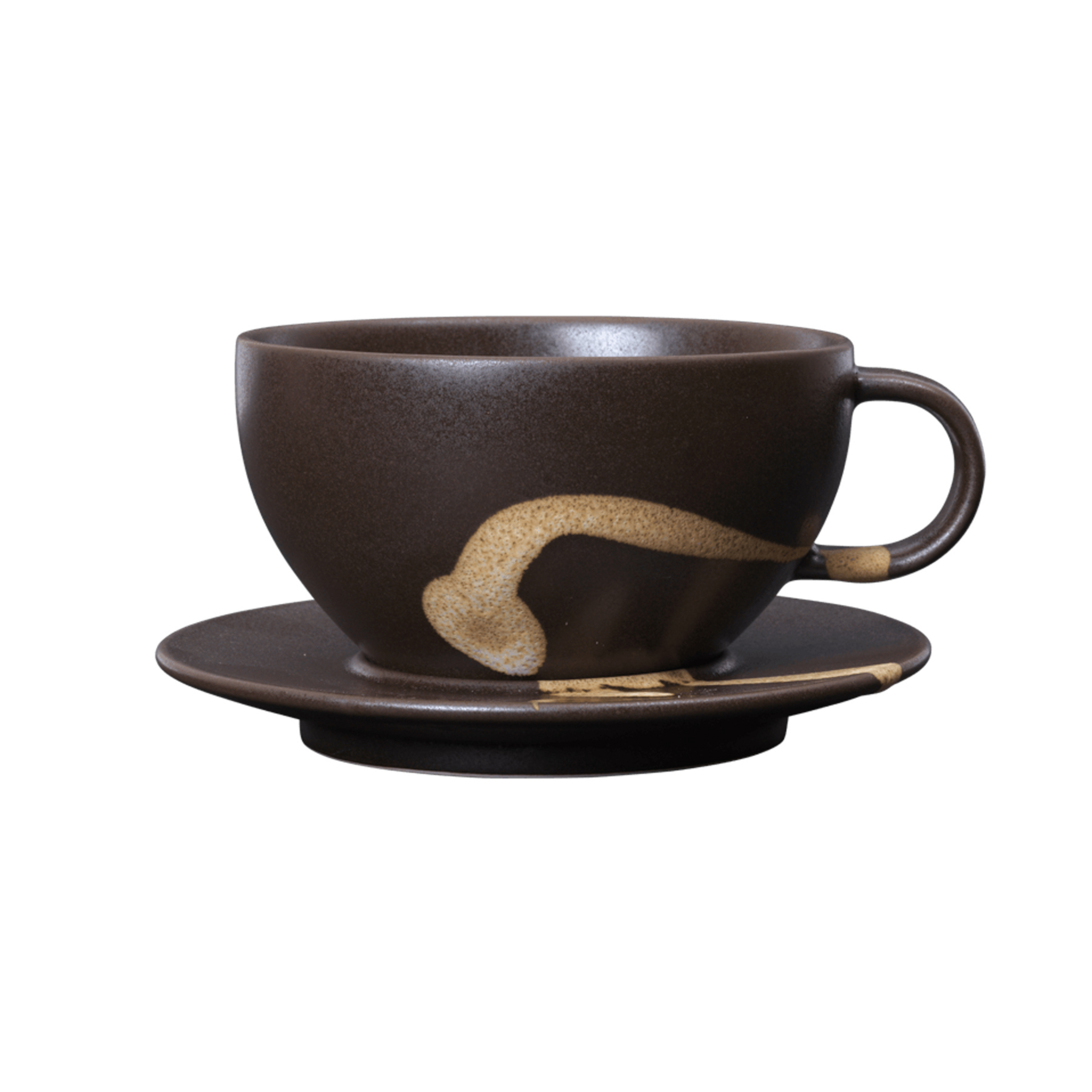 Tazza Koyo con piattino marrone scuro in gres - ferm LIVING