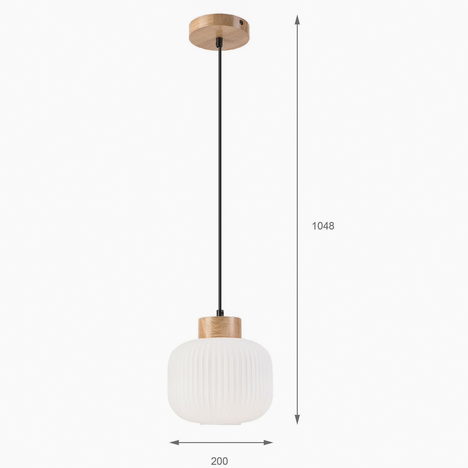 Hängeleuchte Harmony, Ø 20 cm, Opalglas, Eichenholz, E27
