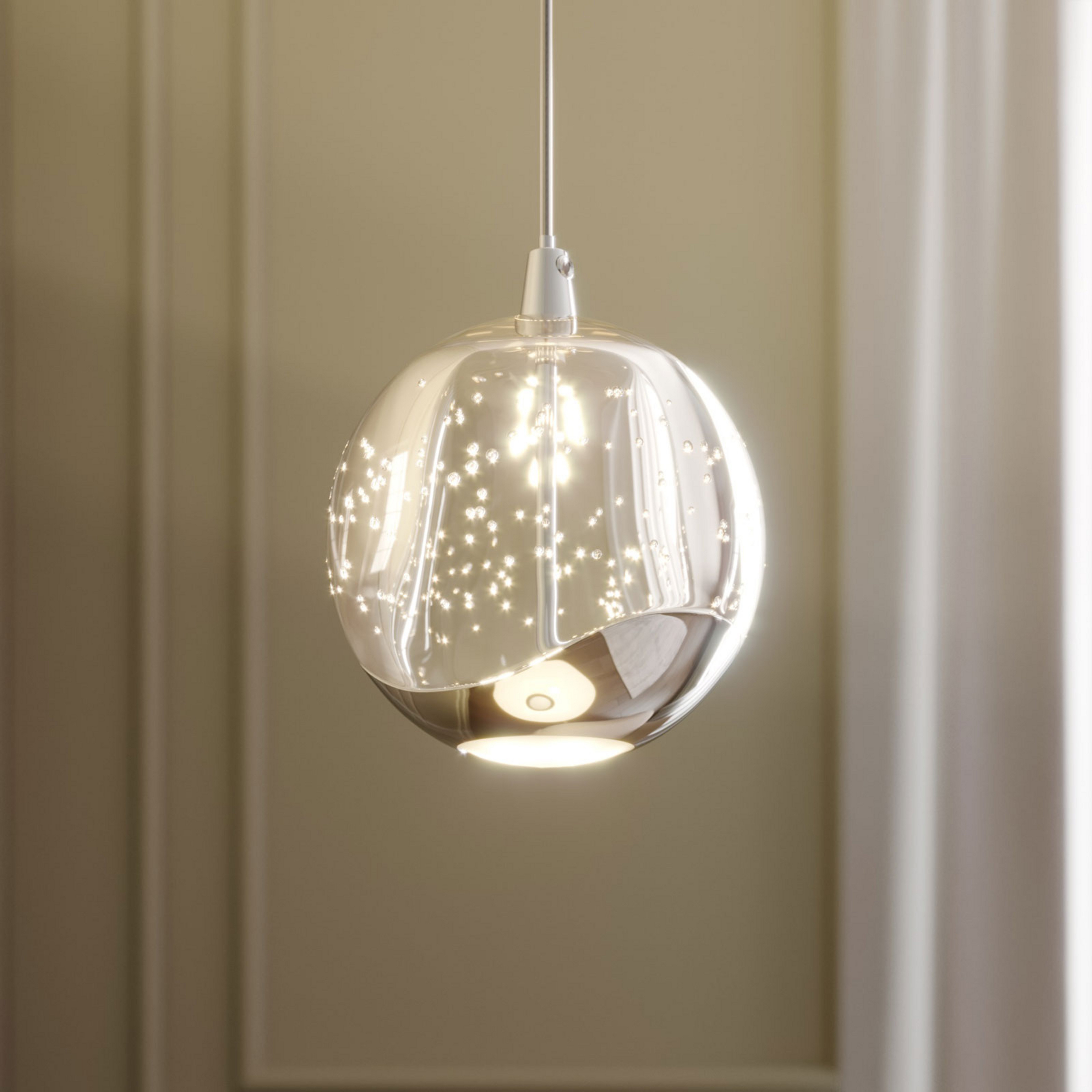 Lucande LED-Pendellampe Hayley, Ø 9 cm, chromfarben, Glas