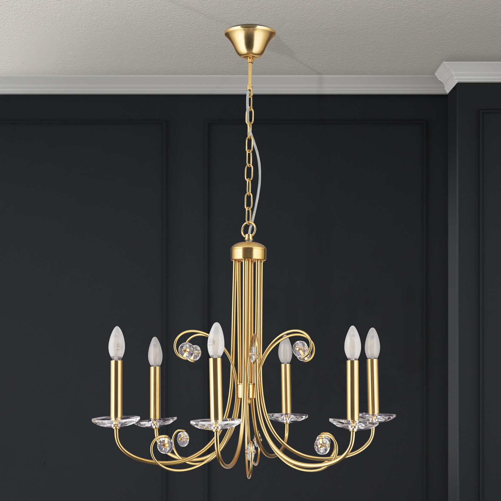 Lustre Ariane, doré, Ø 67,5 cm, cristal, 6 lampes