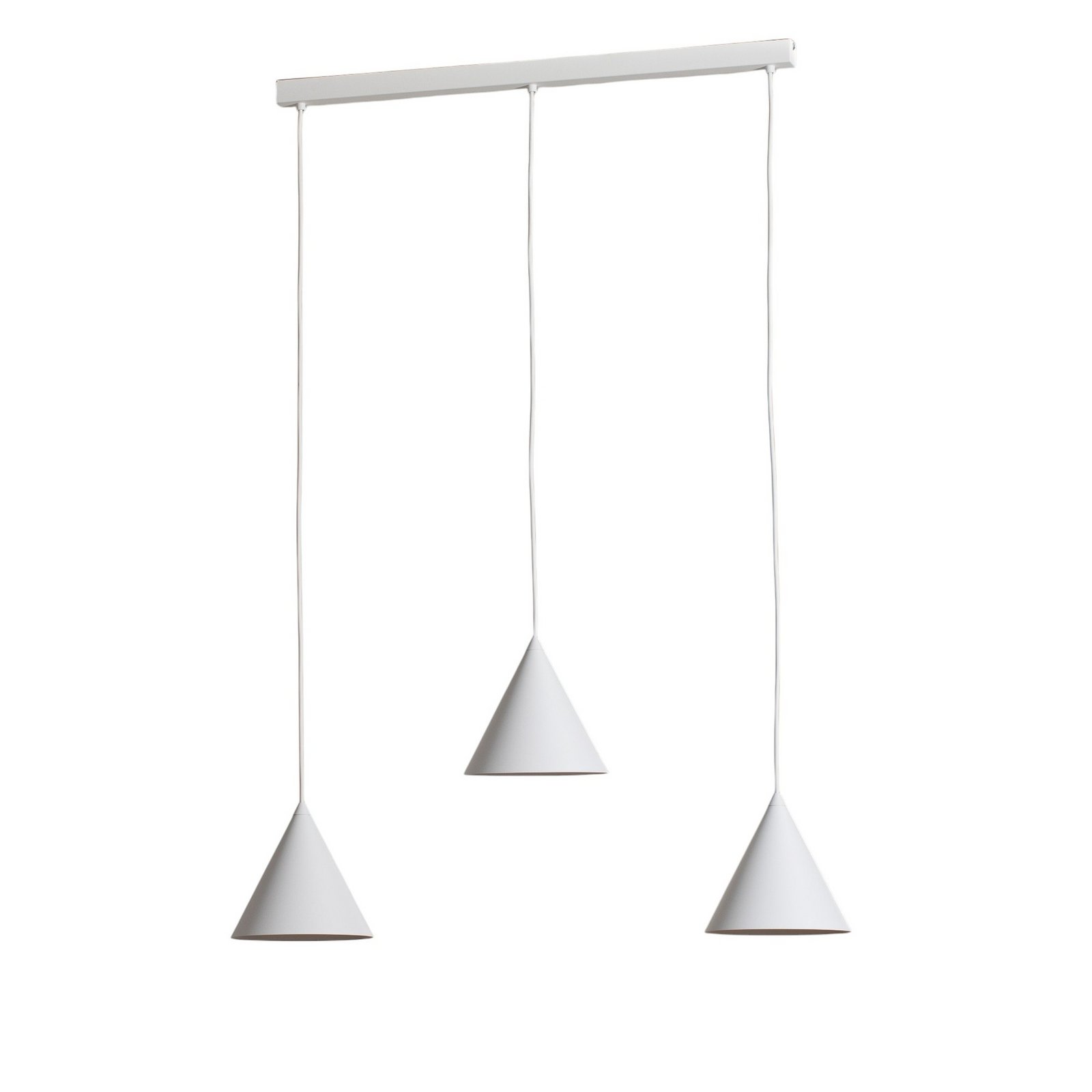 Pendant light CONO, 3-bulb, linear, length 75 cm, white