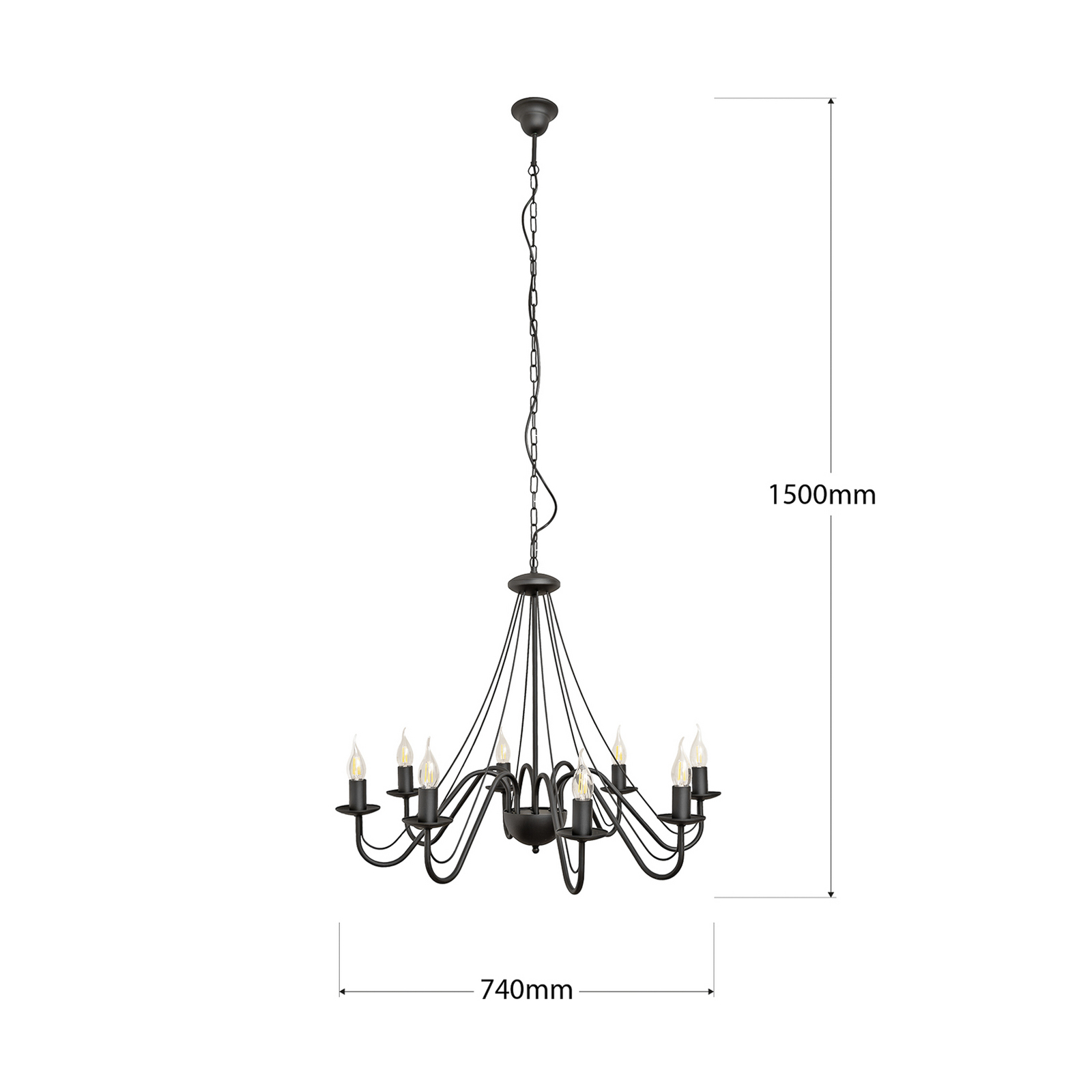 Żyrandol Malbo, czarny, metalowy, 8-punktowa, E14 Żyrandol Malbo, czarny, metalowy, 8-punktowa, E14