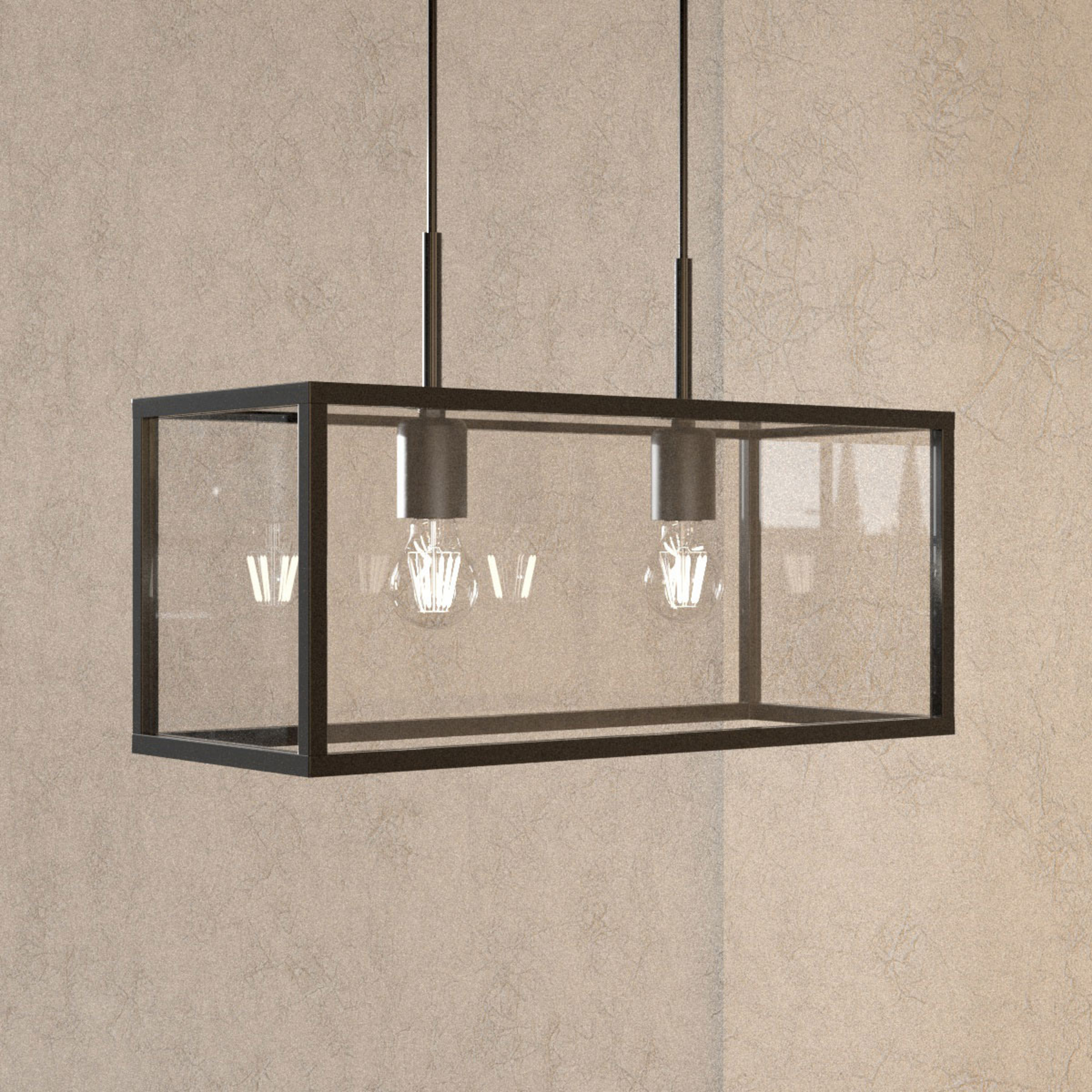 Beyza hanging light in a lantern shape, 2-bulb, Lampenwelt.com, for Kitchen, glass, die-cast aluminium, E27, 15 W, energy efficiency: A++, L: 50 cm, W: 20 cm, H: 21.3 cm