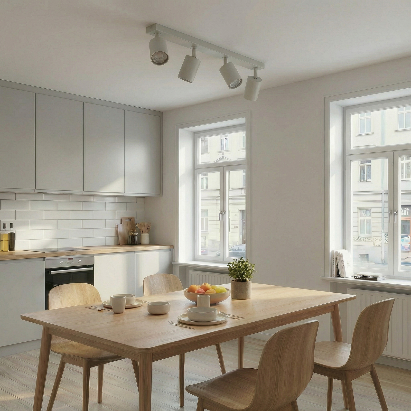 Deckenstrahler Zoom, 4-flammig, grau-beige, Stahl, GU10