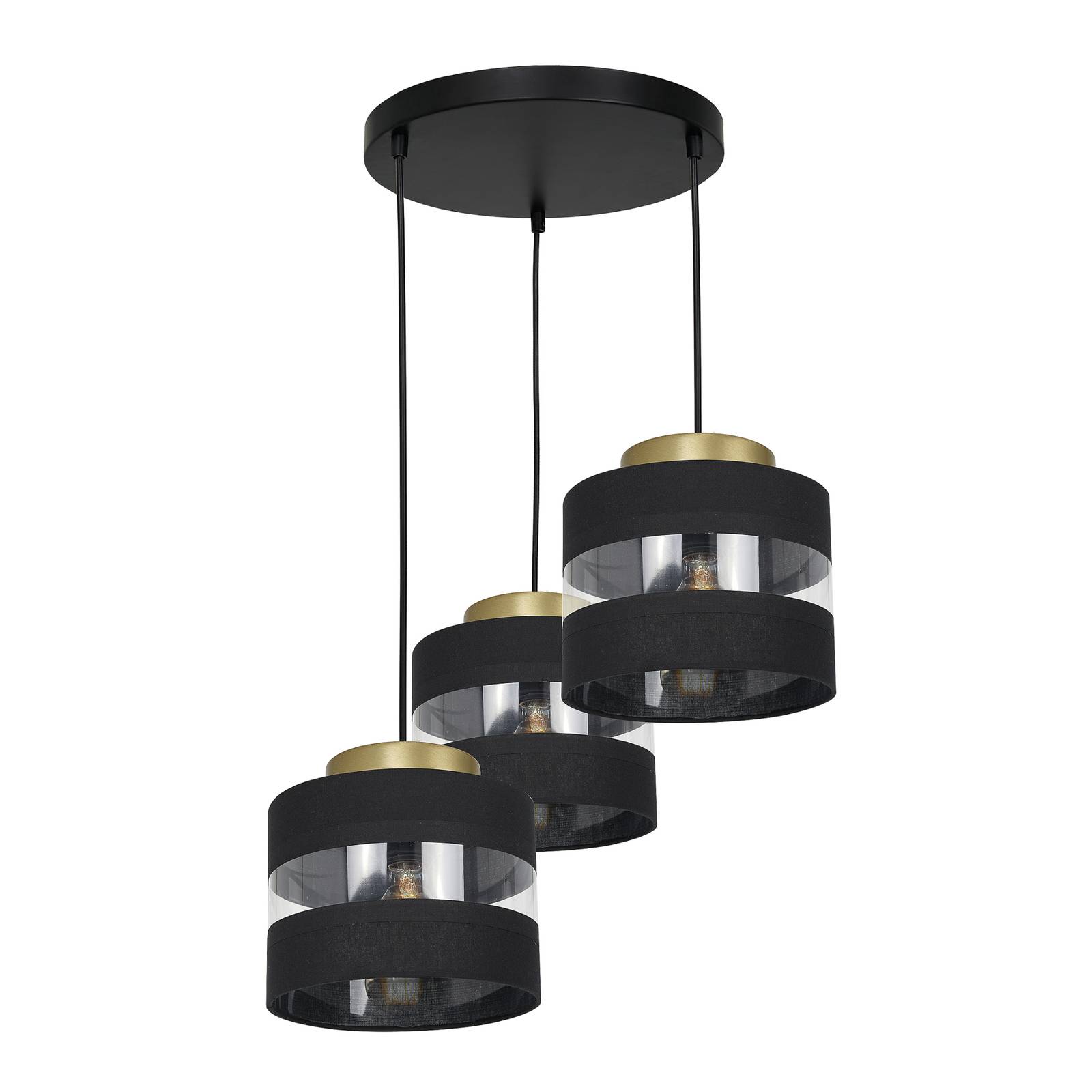 Hanglamp Hara in zwart/goud, 3-lamps rond