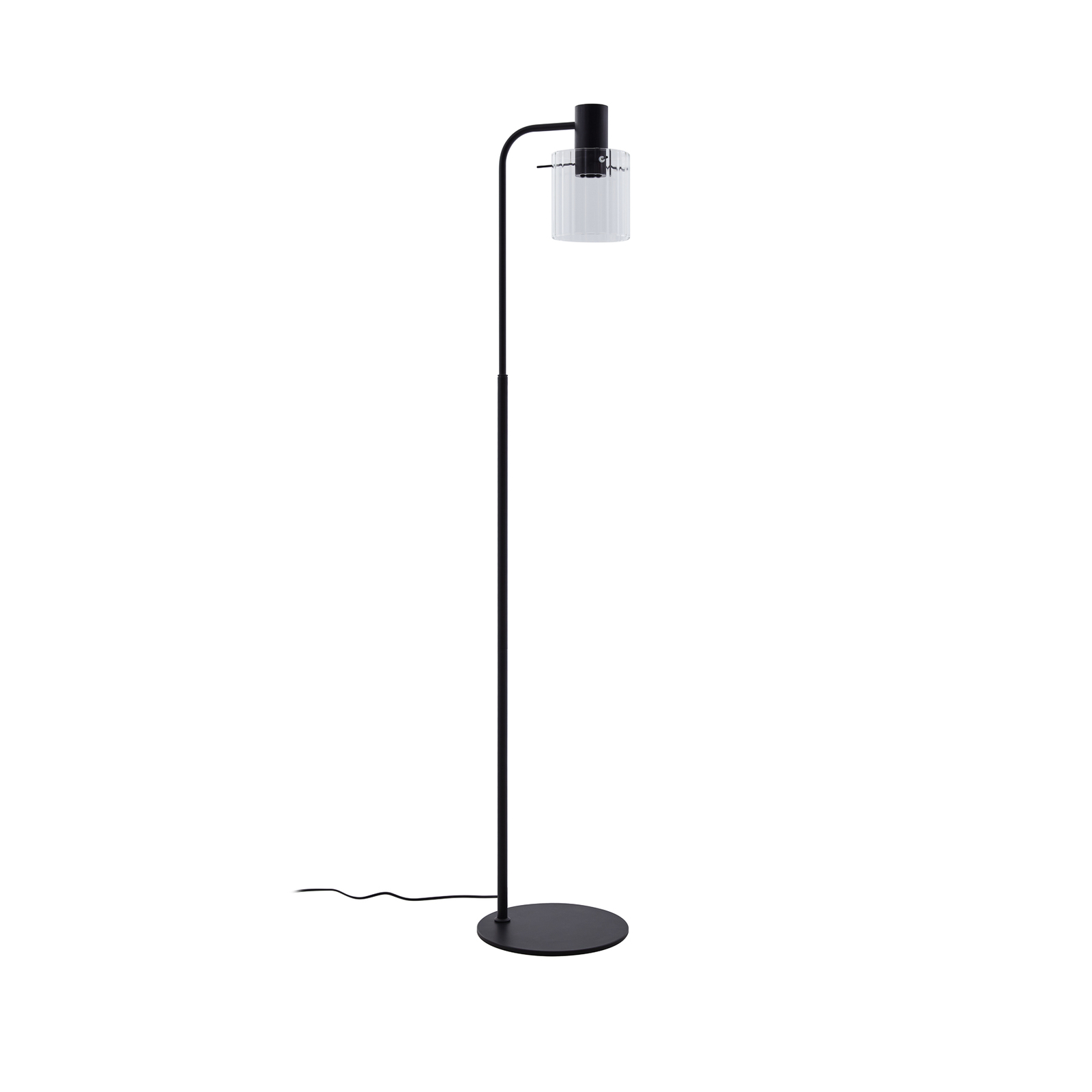 Lámpara de pie Lucande Eirian, negra, cristal, 150 cm de altura, E27