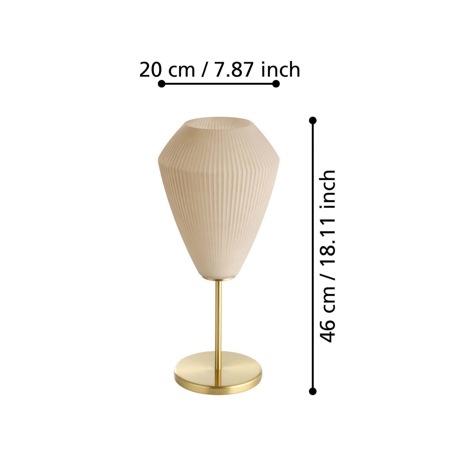 Caprarola table lamp, height 46 cm, sand colour/brass, glass