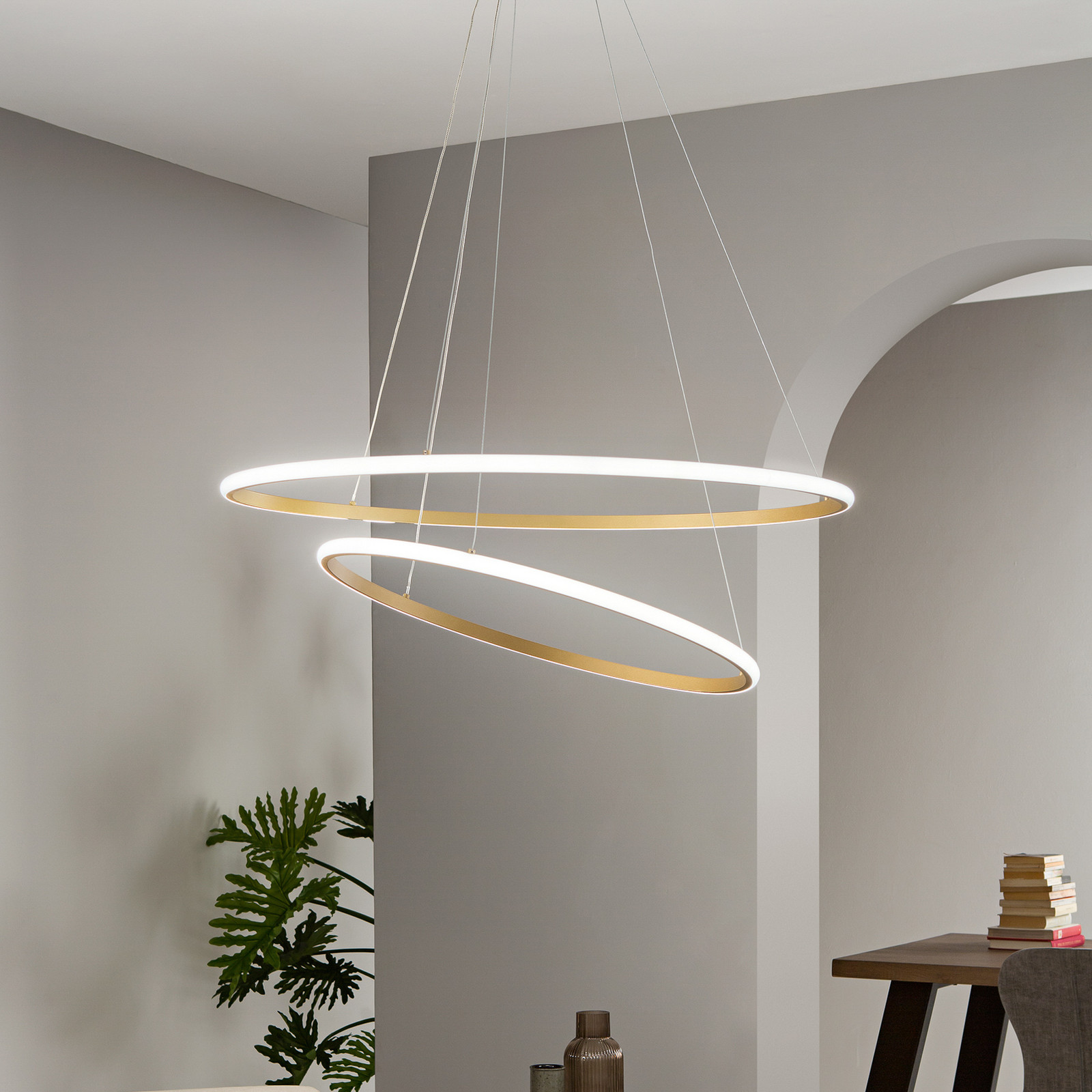 Luce Ambiente Design Lampă suspendată LED Axis Ø 80/60 cm culoare auriu metal CCT