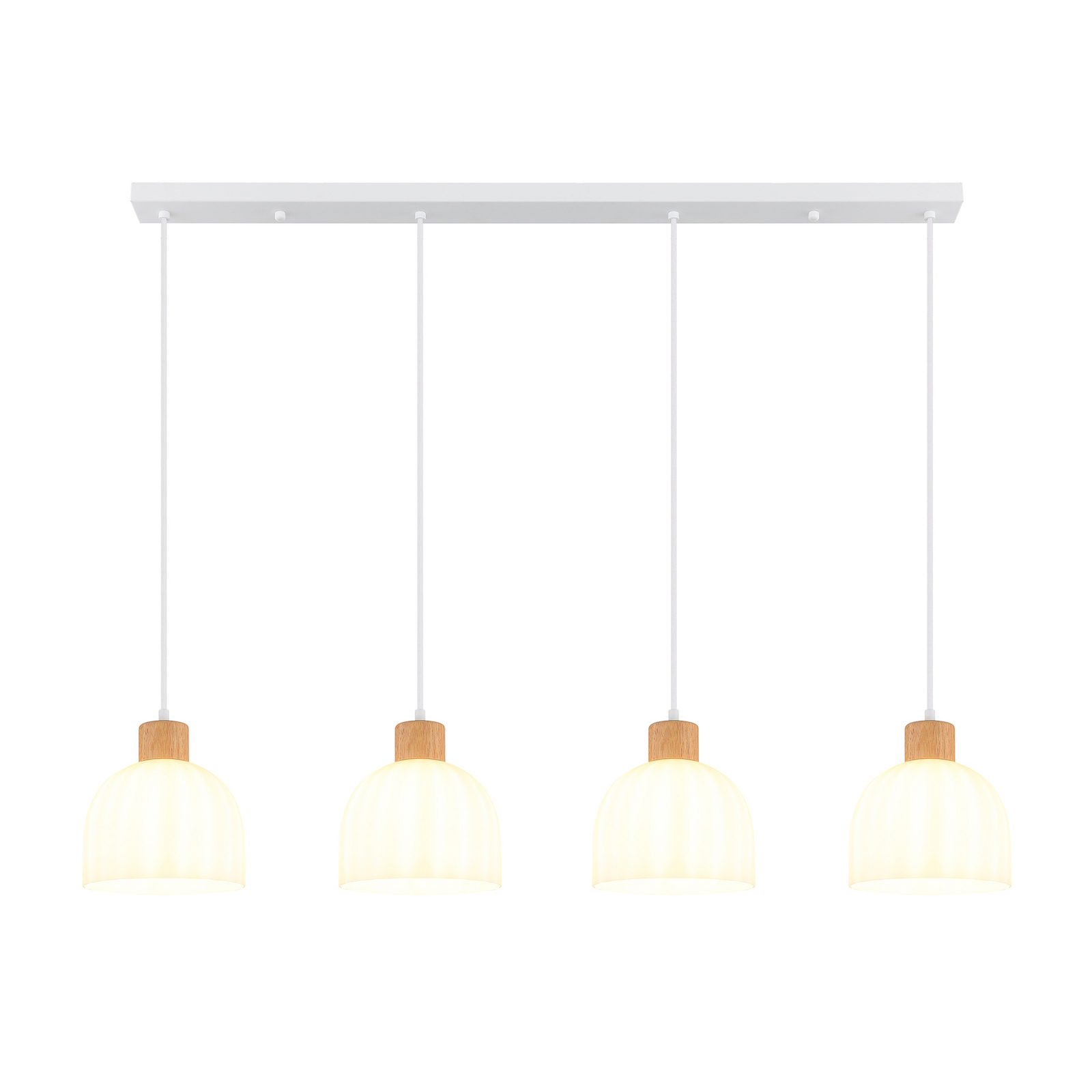 Lampă suspendată Swanson, lungime 113 cm, alb/maro, metal/lemn, 4 becuri Lampă suspendată Swanson, lungime 113 cm, alb/maro, metal/lemn, 4 becuri