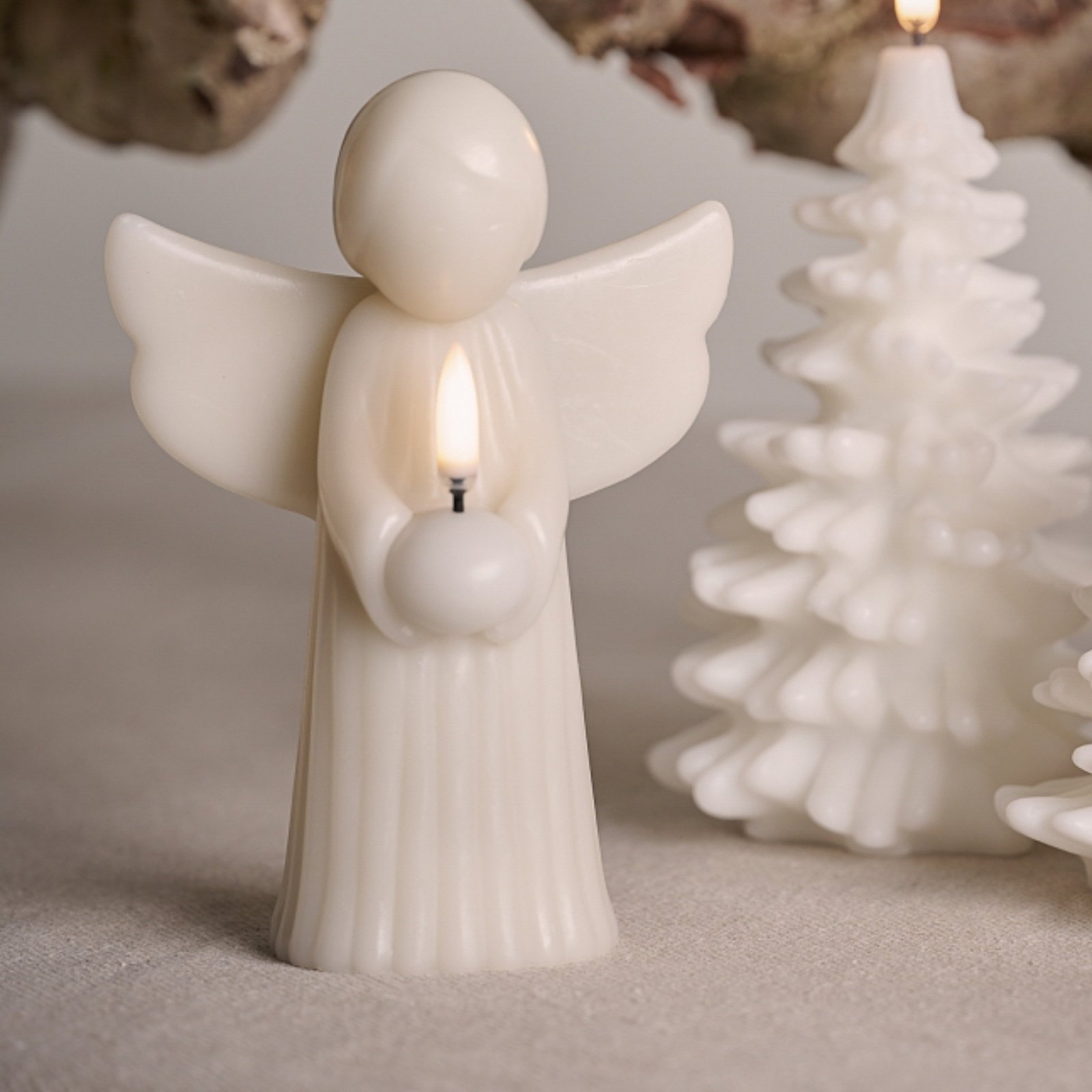 Candela LED ANGEL, color crema, cera, altezza 16 cm - Uyuni Lighting