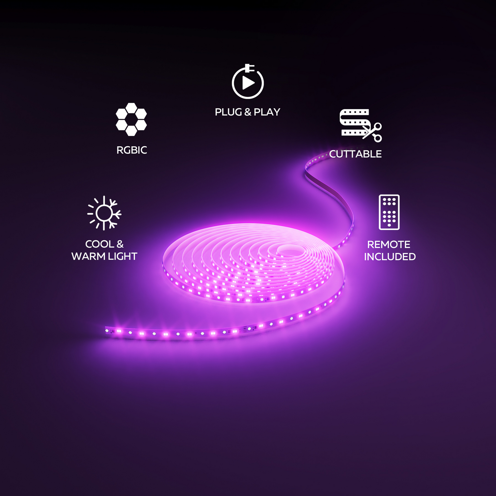 Banda LED Calex Vista, lungime 10 m, RGB, telecomandă CCT