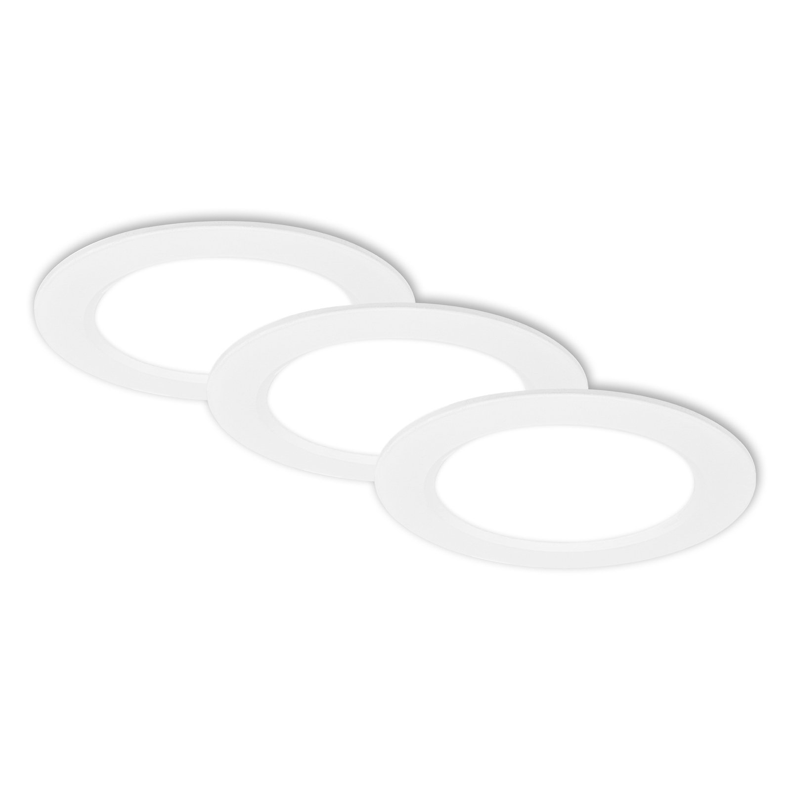 LED recessed light Jeft, Ø12cm, white, set of 3, on/off, rigid