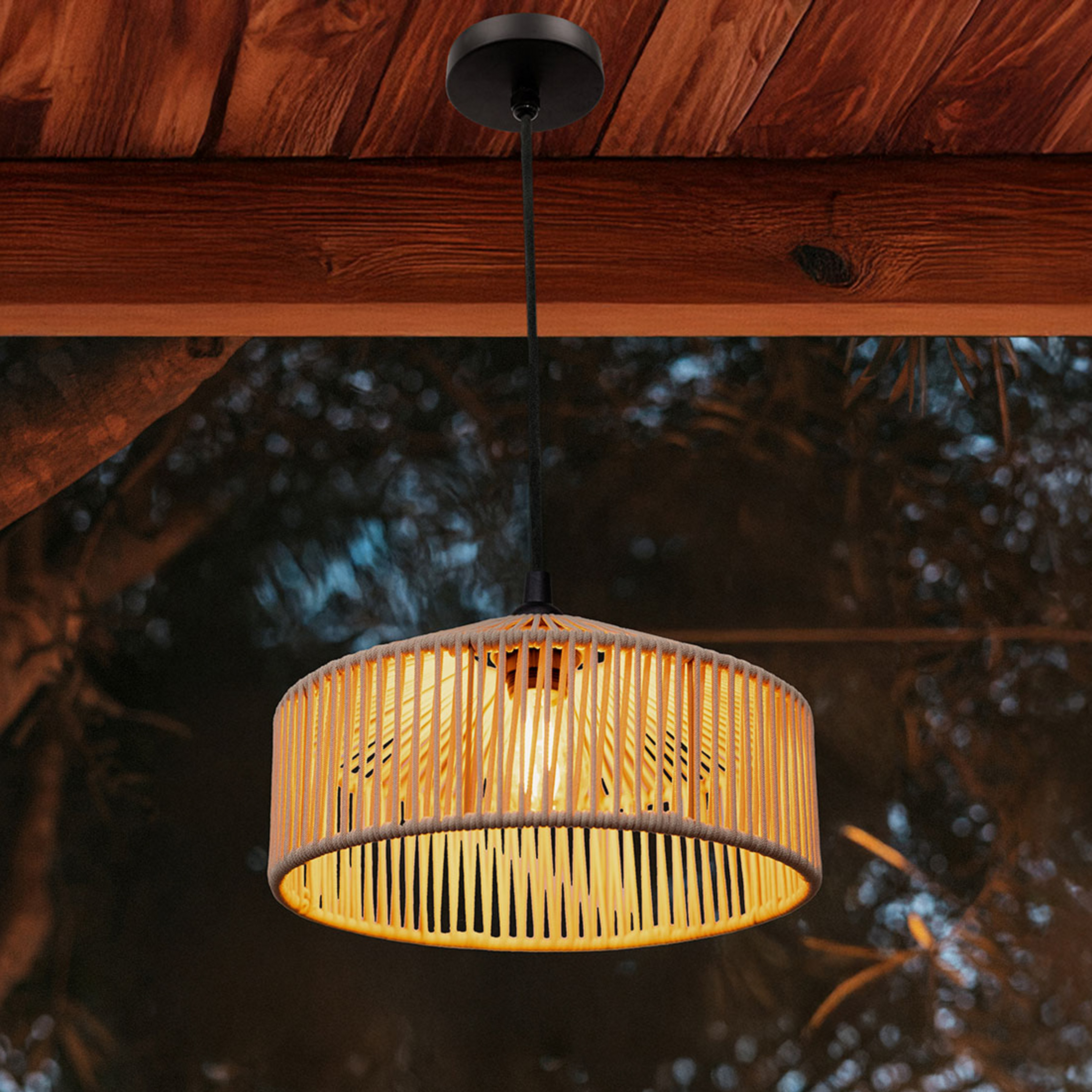 Newgarden Κρεμαστό φωτιστικό Calabardina, λευκό, σχοινί, Ø30cm, IP44