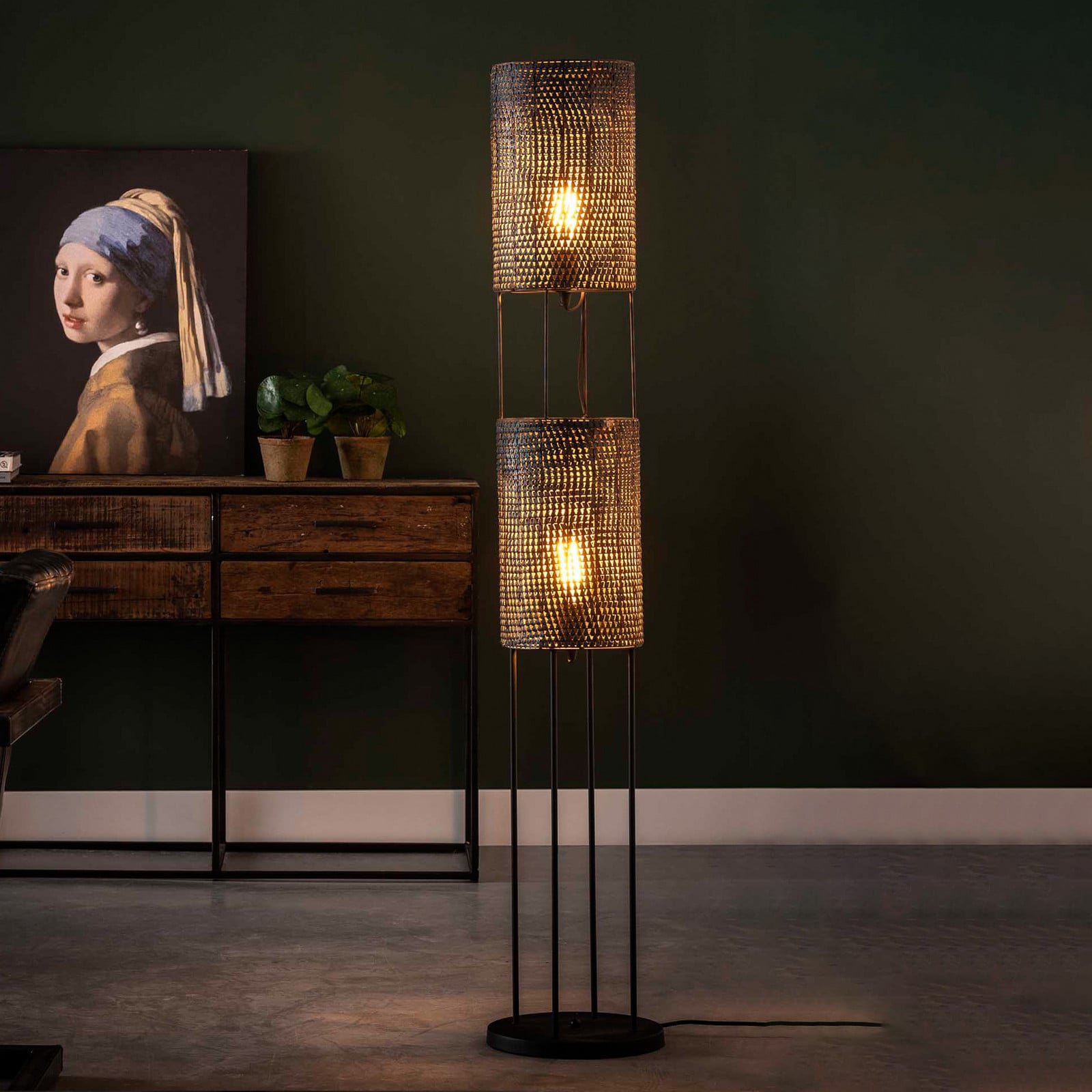 Zijlstra Lampă de podea Luzien înălțime 150 cm 2 becuri - Camera de zi / sufragerie - Marocan / Oriental - negru-maro - Metal