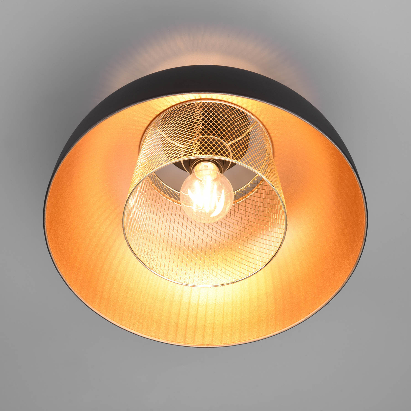 Plafondlamp Punch, zwart/goud, Ø 35 cm