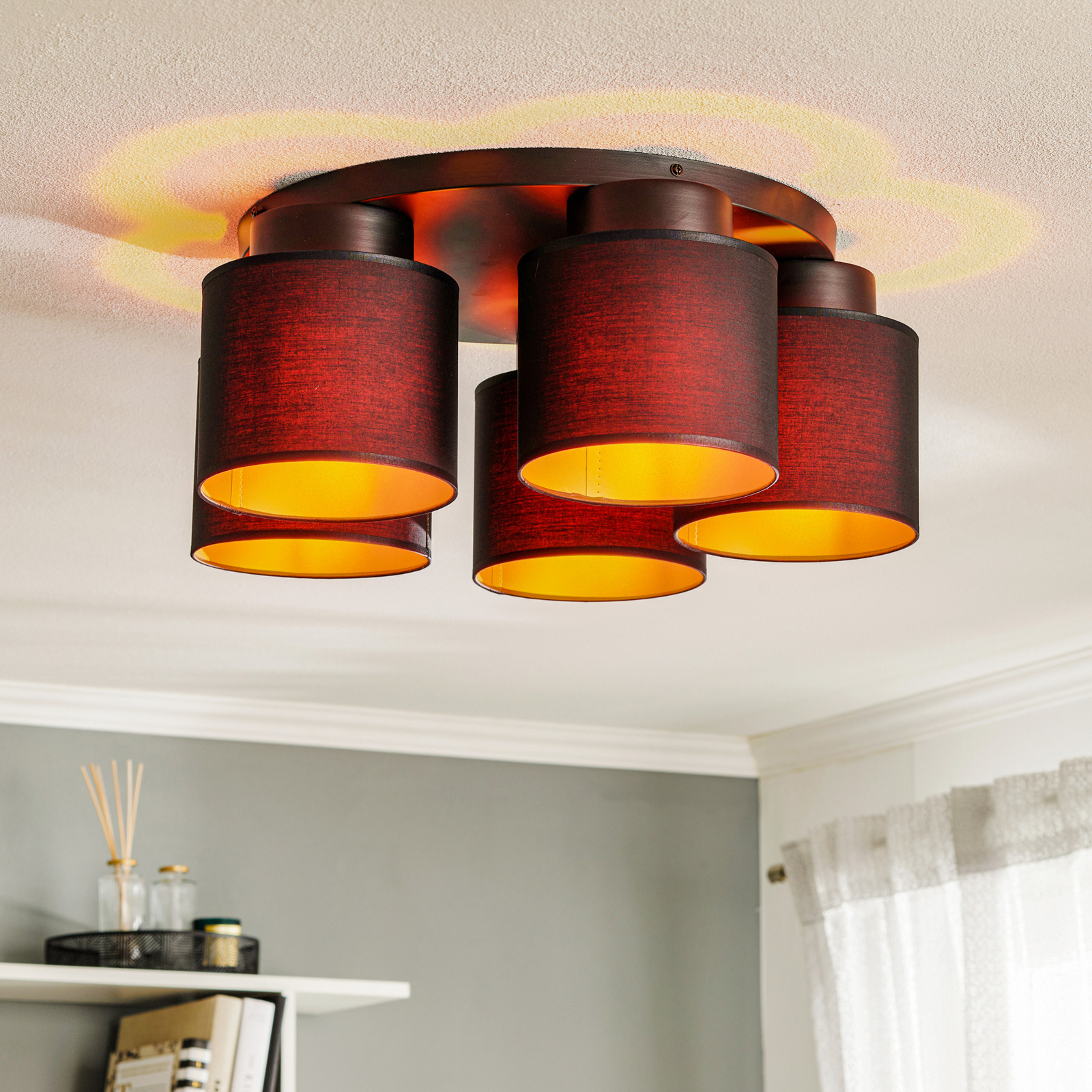 Soho ceiling light cylindrical 5-bulb black/gold