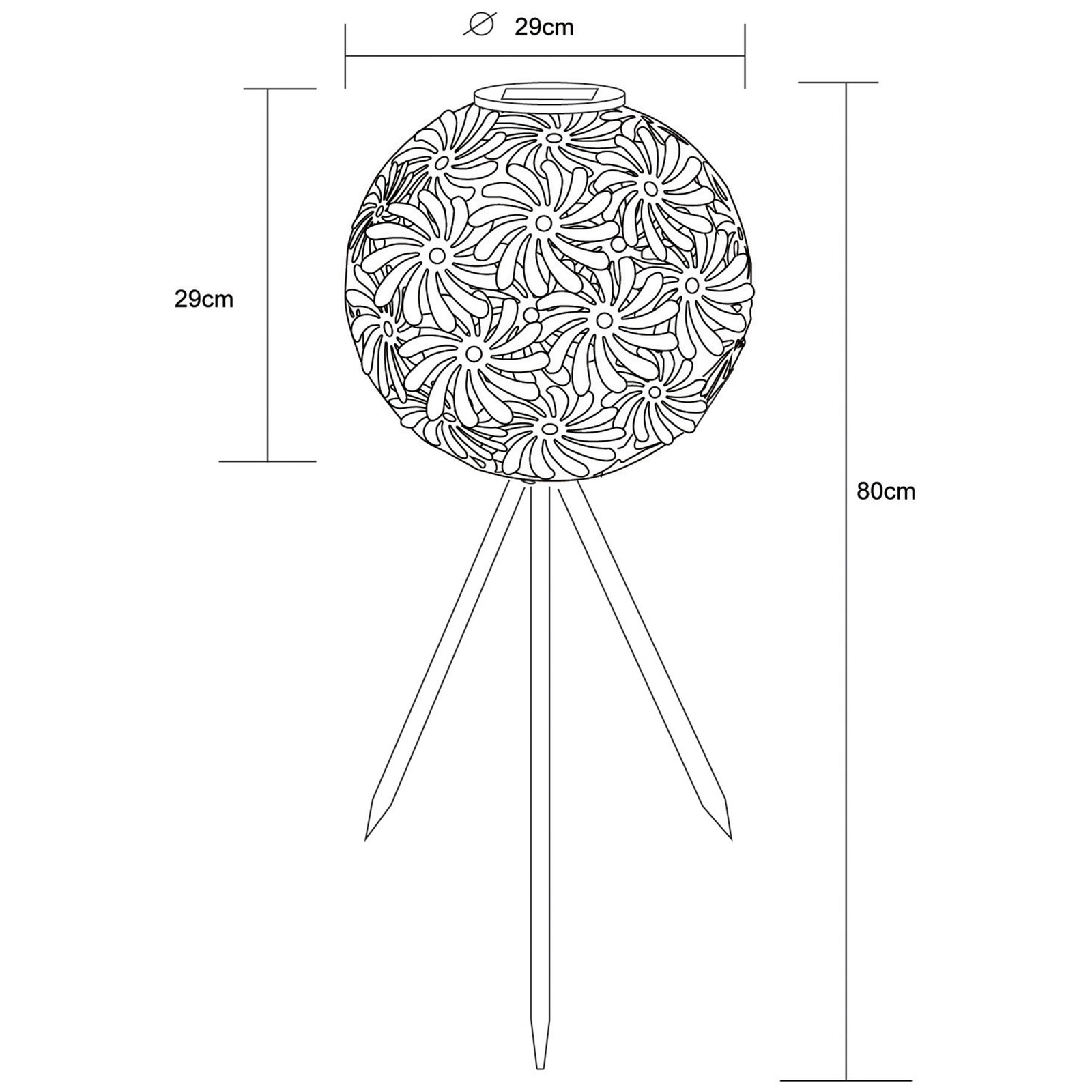 Globo 33634 LED solar decorative light tripod, black, metal, 0.12 W, H: 80 cm