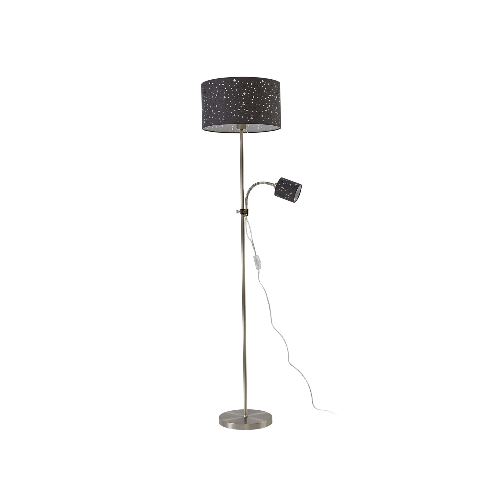 Lindby Melanie stāvlampa, pelēka, audums, Ø 36 cm, 2 gaismas.