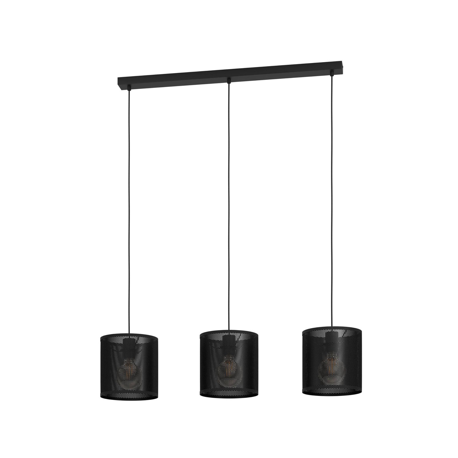 Manby pendant light, length 90 cm, black, 3-bulb, steel