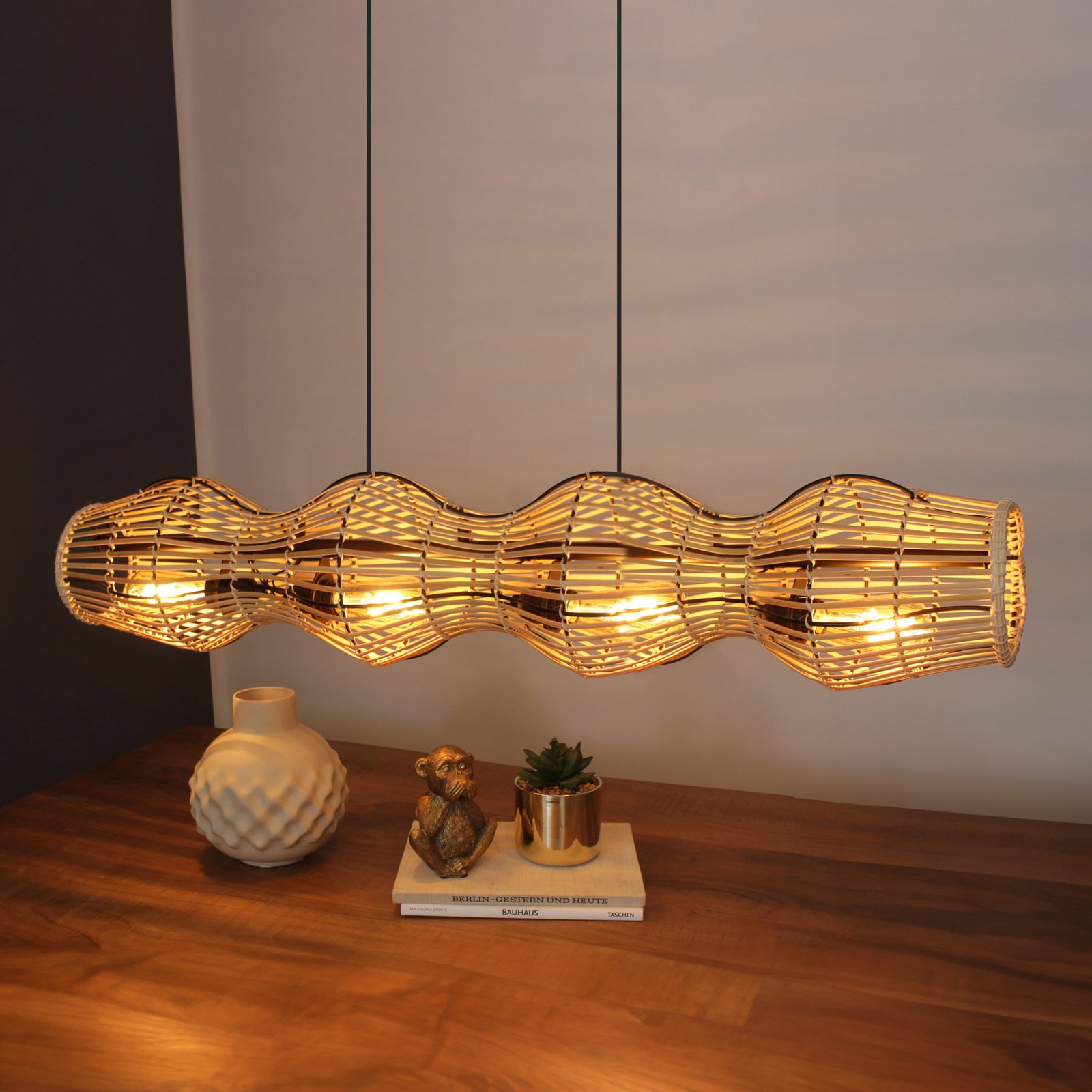 Bamboo pendant light, natural, 4-bulb