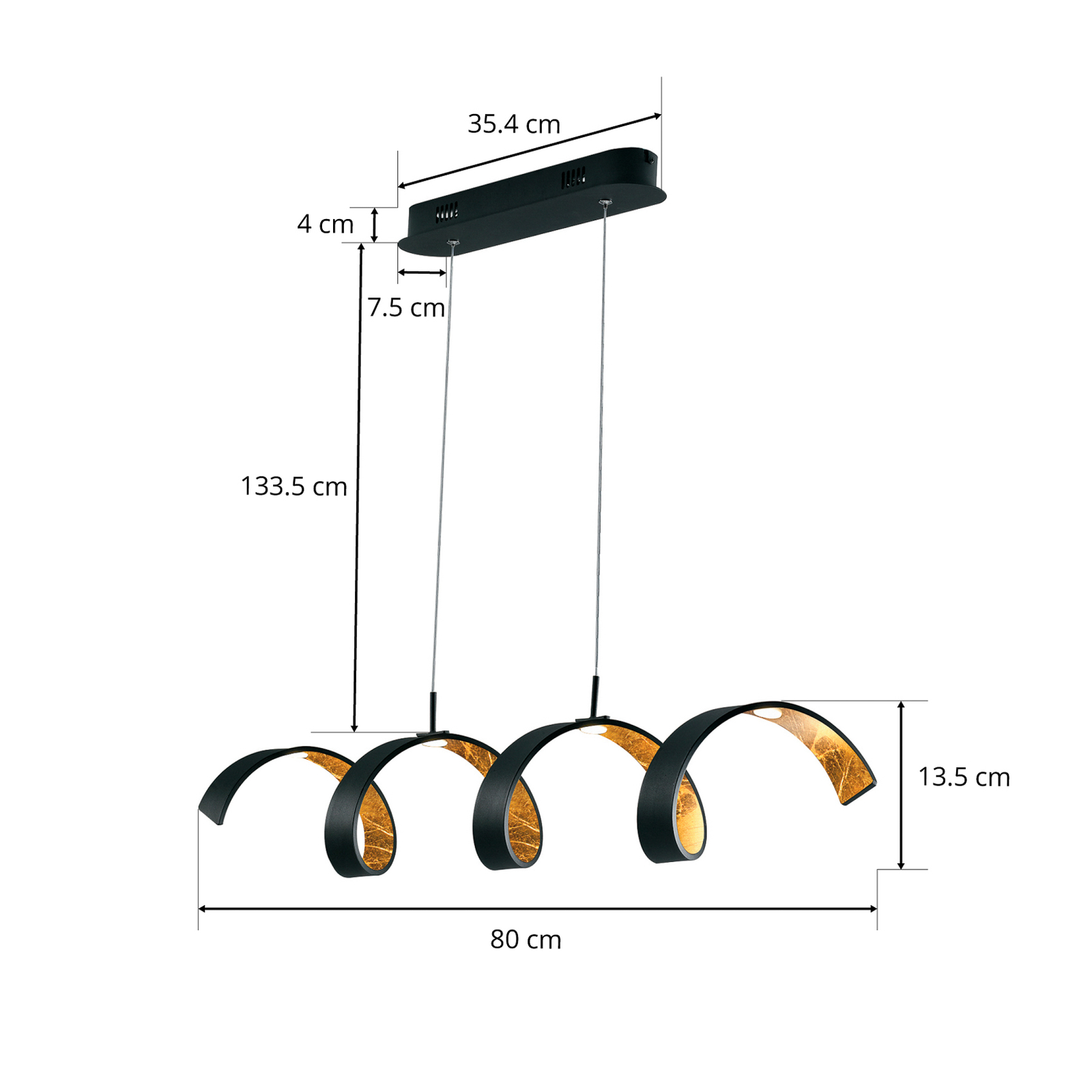 LED závěsné světlo Helix, černá-zlatá, 80 cm