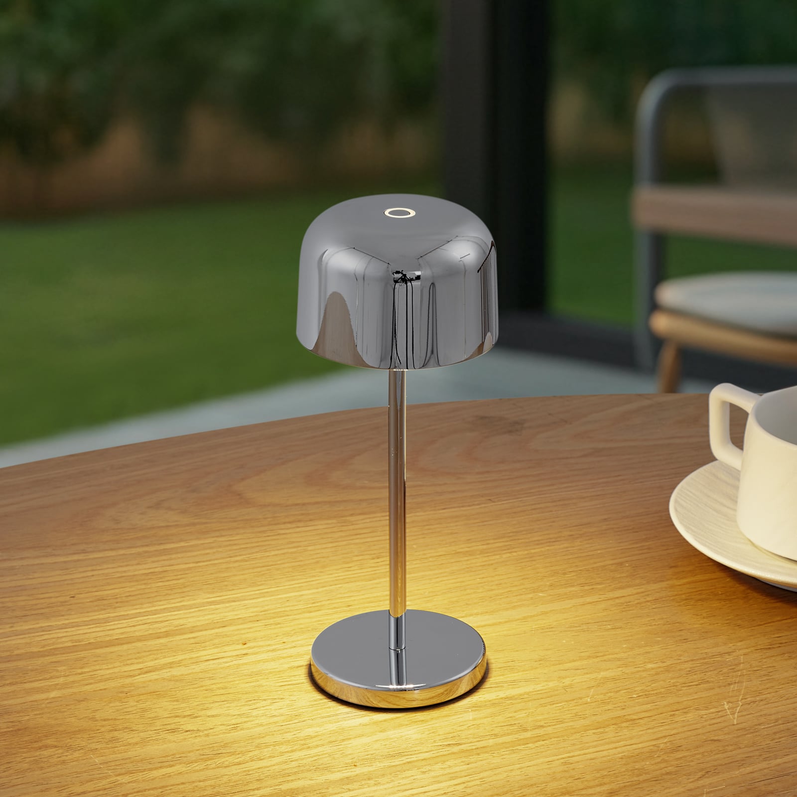 Lampe à poser LED rechargeable Quill, CCT, chrome, à intensité variable - Lampe à poser LED rechargeable Quill, CCT, chrome, à intensité variable -