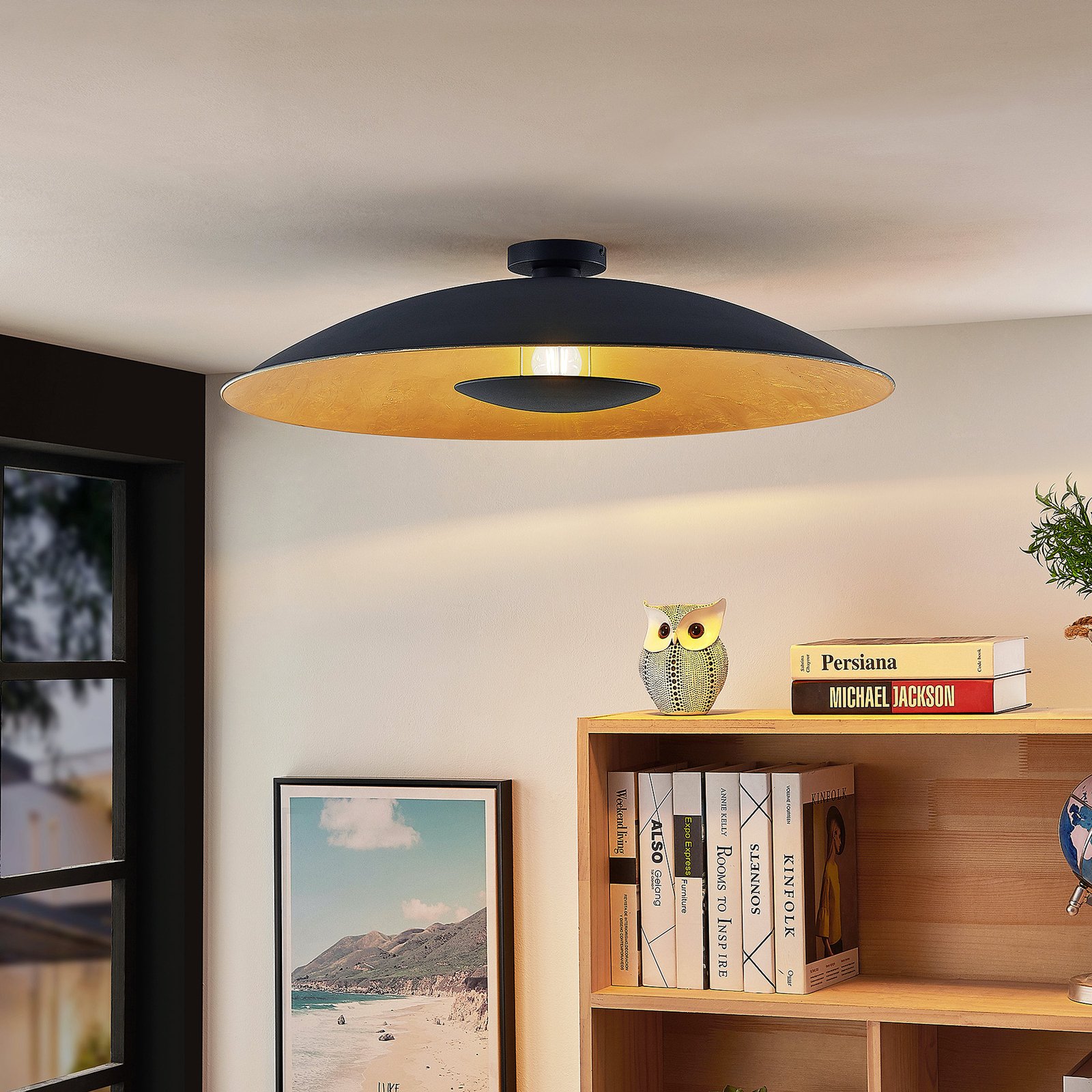 Narisara Ceiling Lamp Ø80 Black/Gold - Lindby