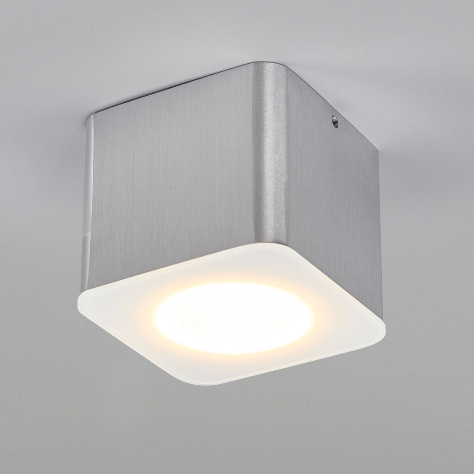 Helestra Oso LED ceiling spot, angular, matt alu
