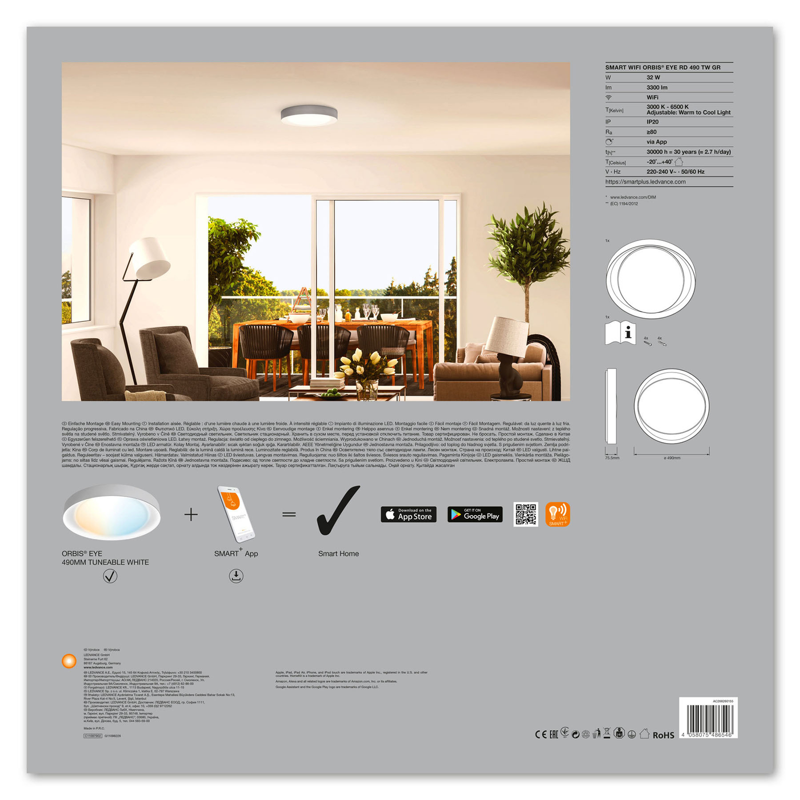 LEDVANCE SMART+ WiFi Orbis Eye CCT 49cm grau