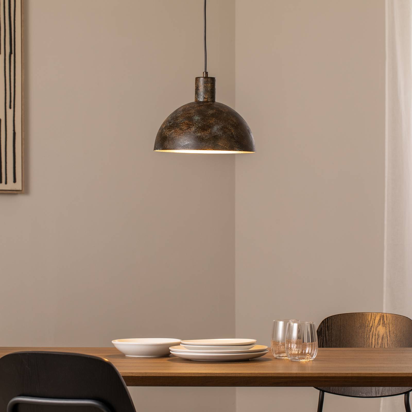 Hängeleuchte Kure, schwarz-braun, Metall, Ø 30 cm, E27 günstig online kaufen