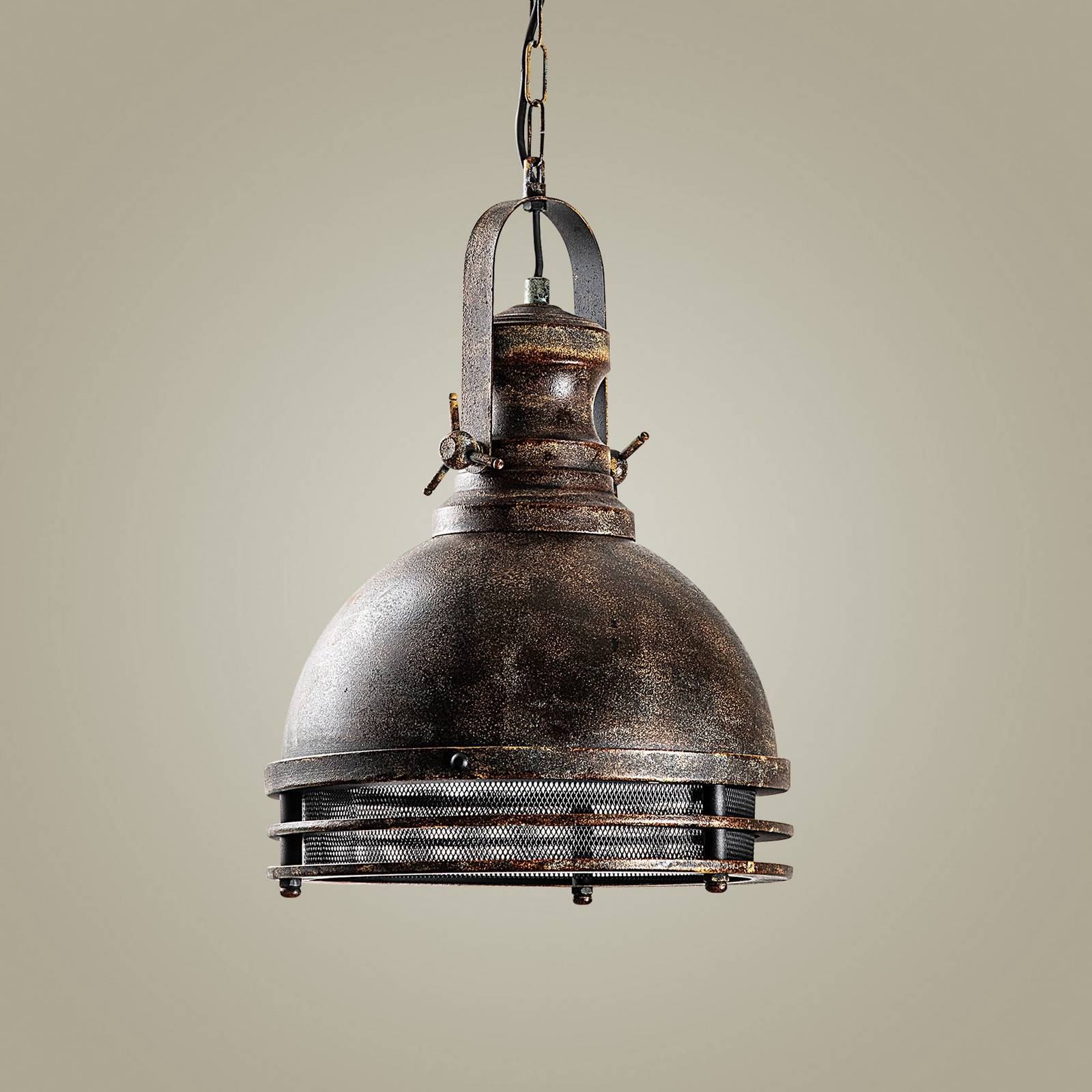 Żyrandol Saglam, 1-punktowy, postarzany mosiądz, Ø 30 cm, metal