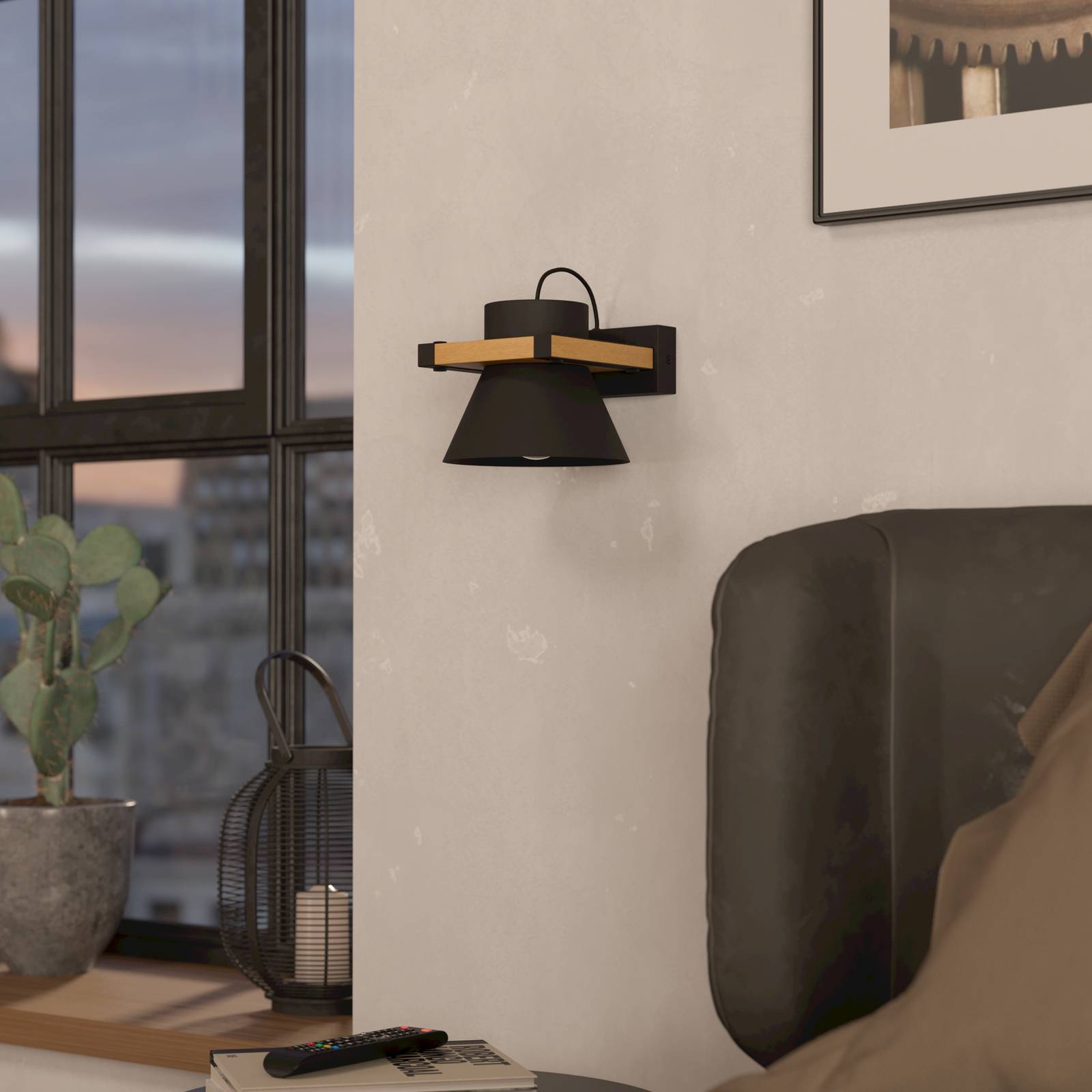  Eglo Eglo Maccles Wall Light In Black With Wood 