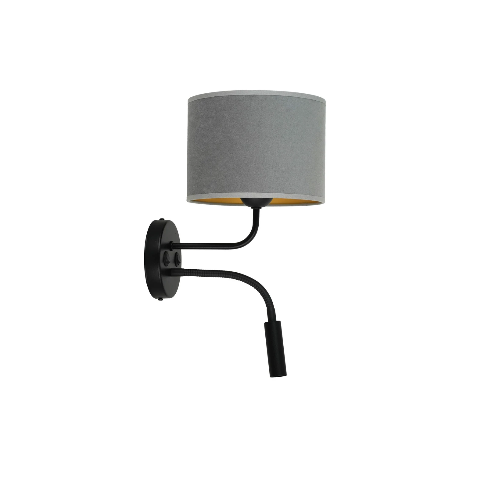 Sienas lampa Roller, samts pelēks, melns, ar lasāmo gaismu