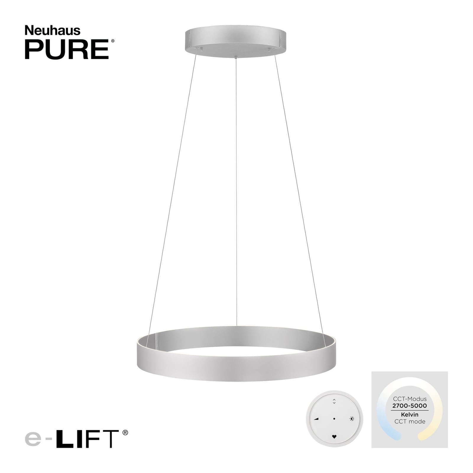 E-Clipse LED-hänglampa, stone, Ø70 cm, metall, CCT – PURE E-Clipse LED-hänglampa, stone, Ø70 cm, metall, CCT – PURE