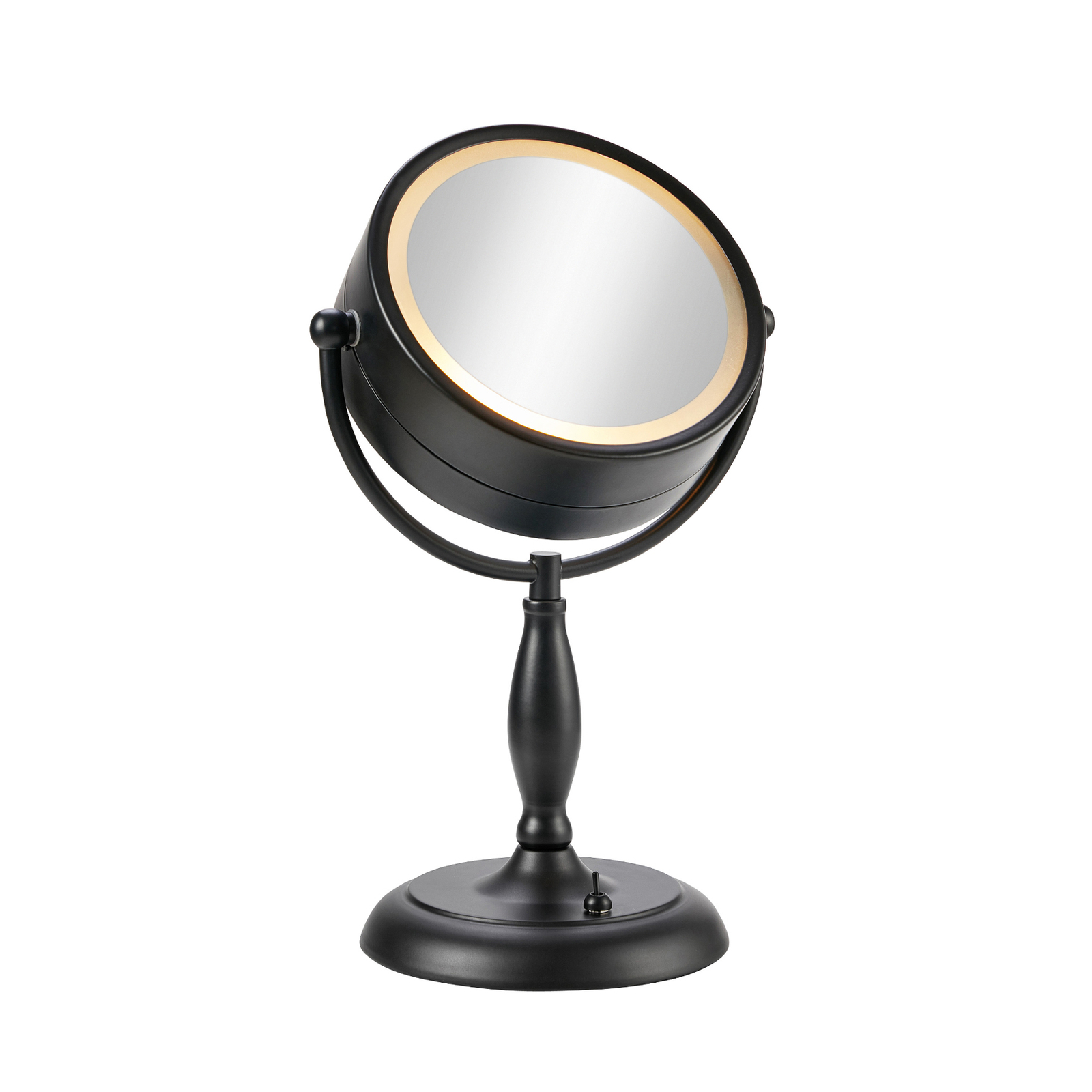 Miroir de table Face avec lumière, noir, métal, hauteur 36 cm