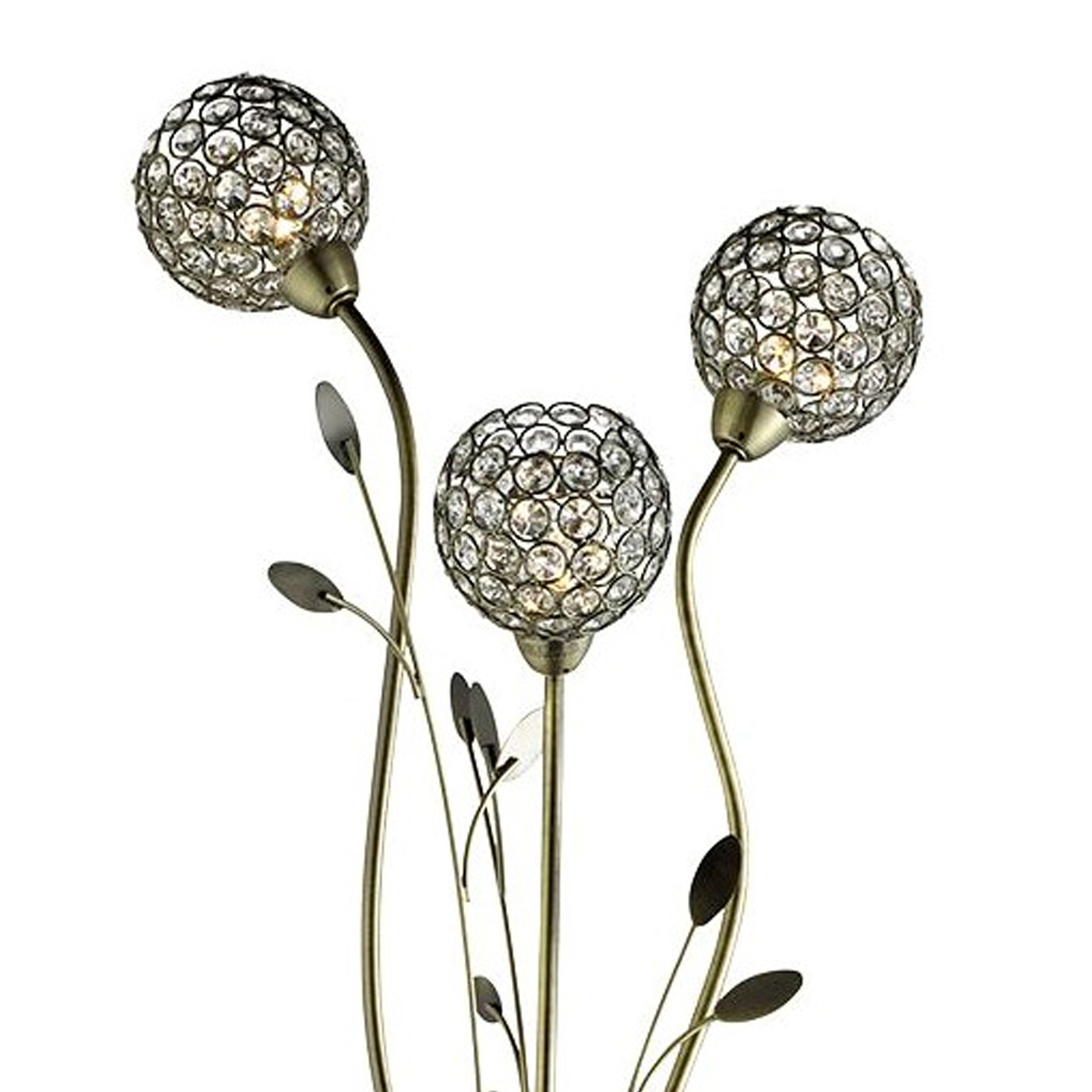 Bellis II floor lamp, antique brass colour, glass, 3-bulb, G9