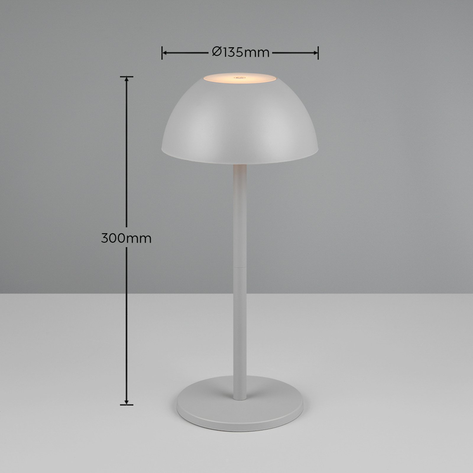 Ricardo LED oppladbar bordlampe, grå, høyde 30 cm, plast