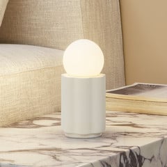 Lámpara de mesa Lindby Nielson, beige, altura de la pantalla 8,5 cm, escayola