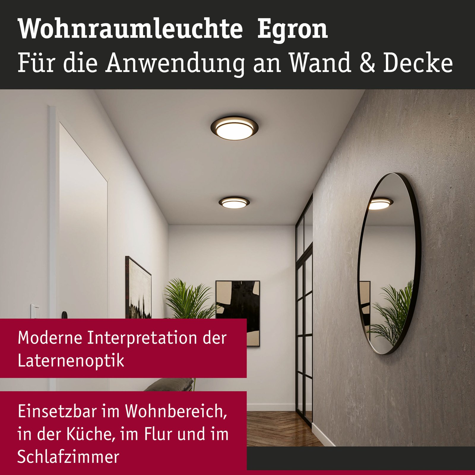 Egron LED Ceiling Lamp 3-step Dim. Matt Black - Paulmann