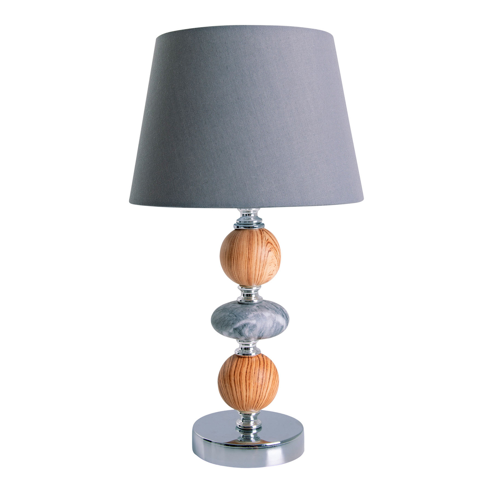 Araga asztali lámpa, szürke/króm/fa színű
