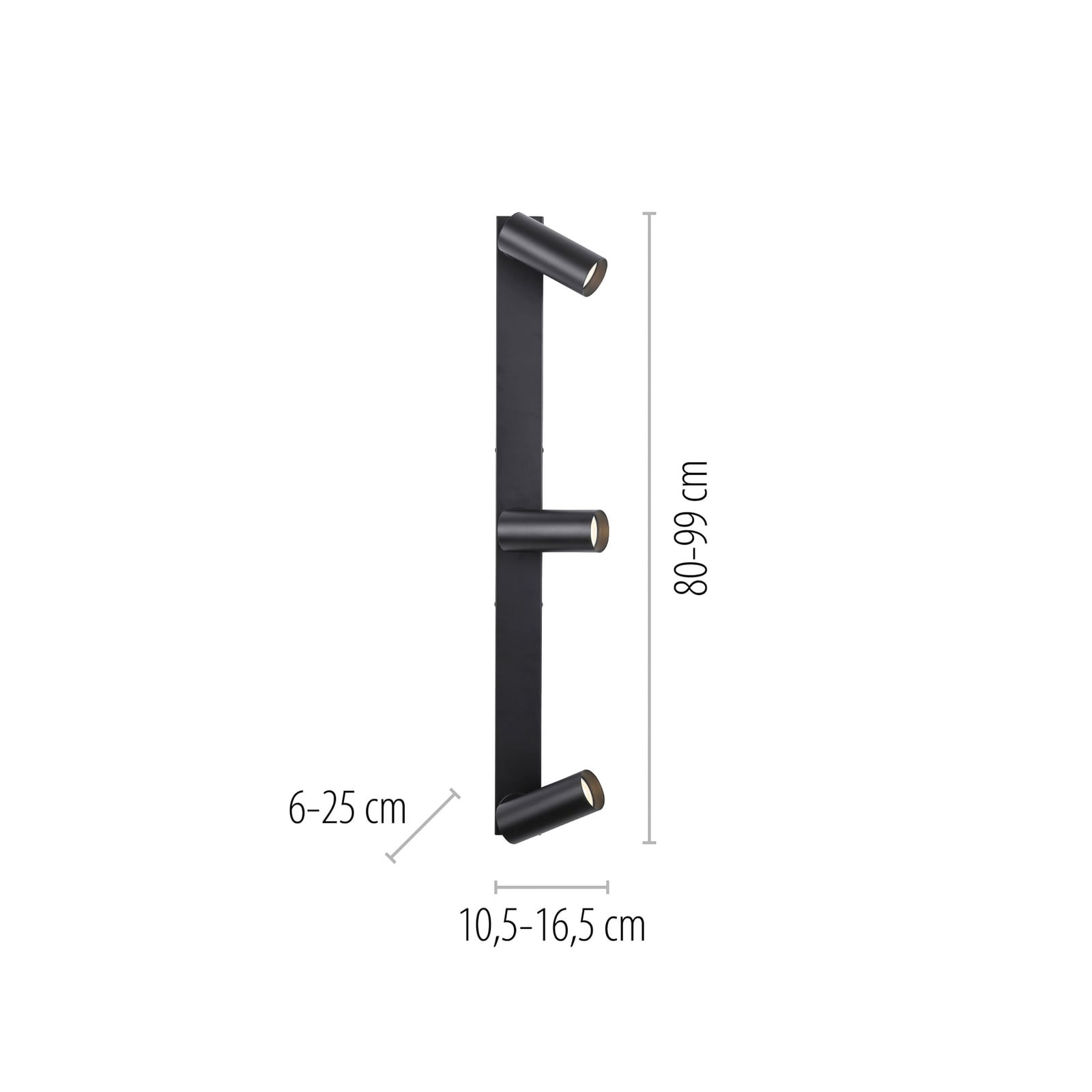RIK downlight, svart, 3 lyskilder, 89 cm, metall, GU10-LED