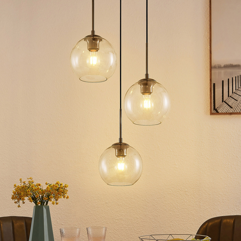 Lindby Firano Hängelampe aus Glas, 3-flammig, rund