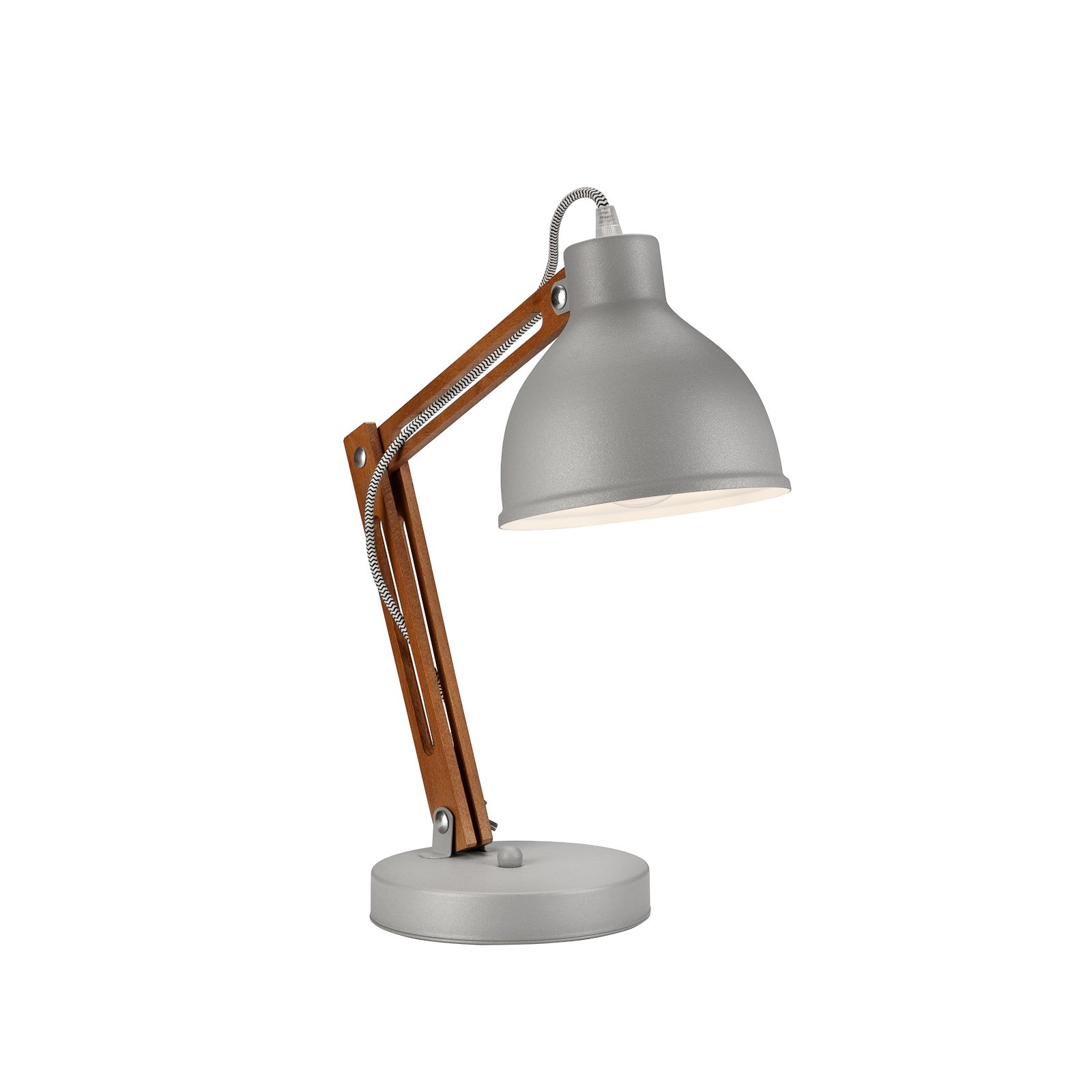LamKUR Skansen table lamp, adjustable, grey, for Living / Dining Room, wood, metal, E27, 60 W, energy efficiency: A++, H: 44 cm